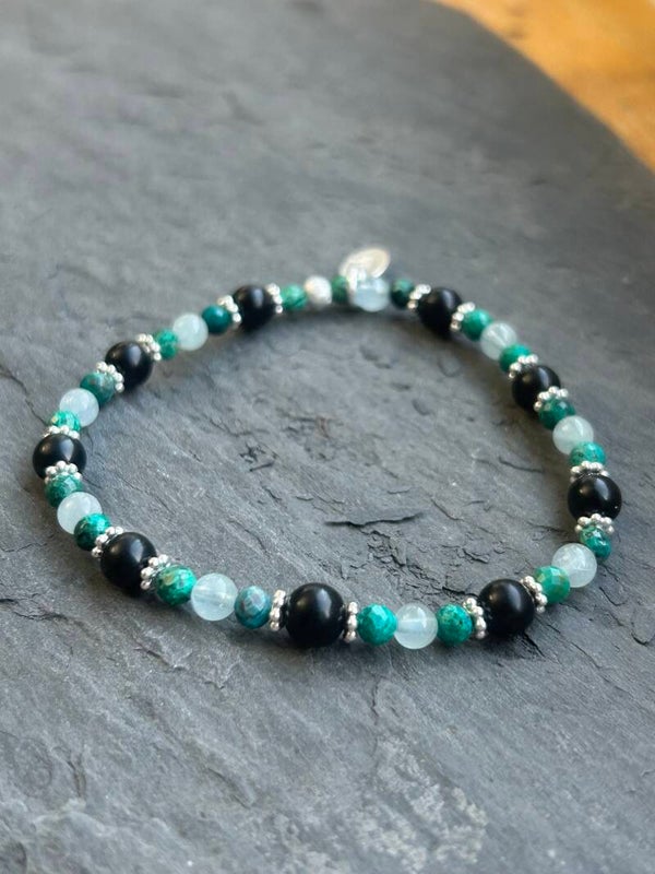 Armband - Aquamarin, Chrysokoll & Gagat (A792)