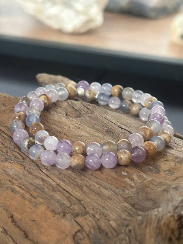 Wickelarmband (2-fach) - Amethyst hell & Chalcedon blau in Top-Qualität (A838)