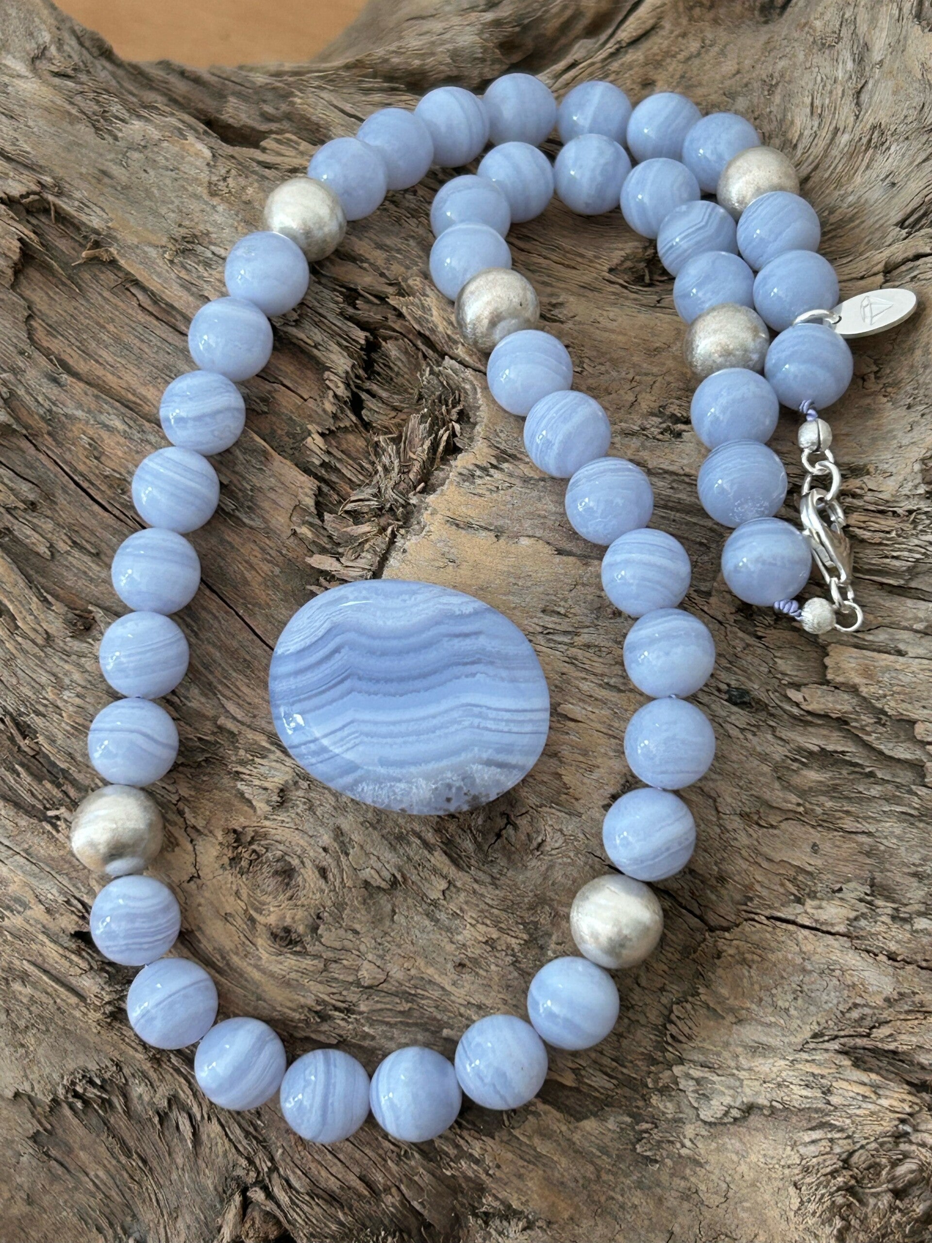 Halskette - Chalcedon blau Top Qualität (H387)