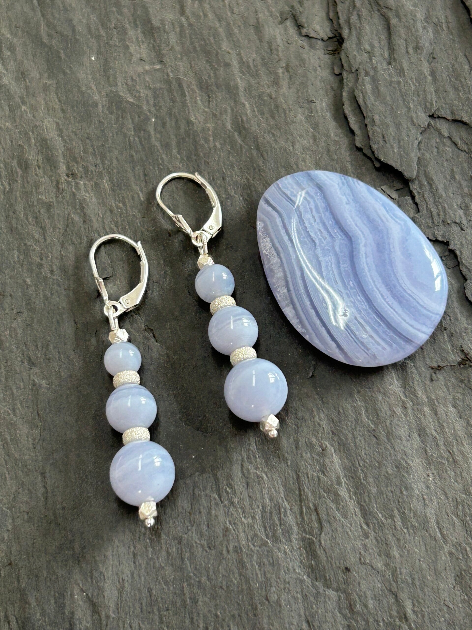 Ohrringe - Chalcedon blau Top Qualität (O444)