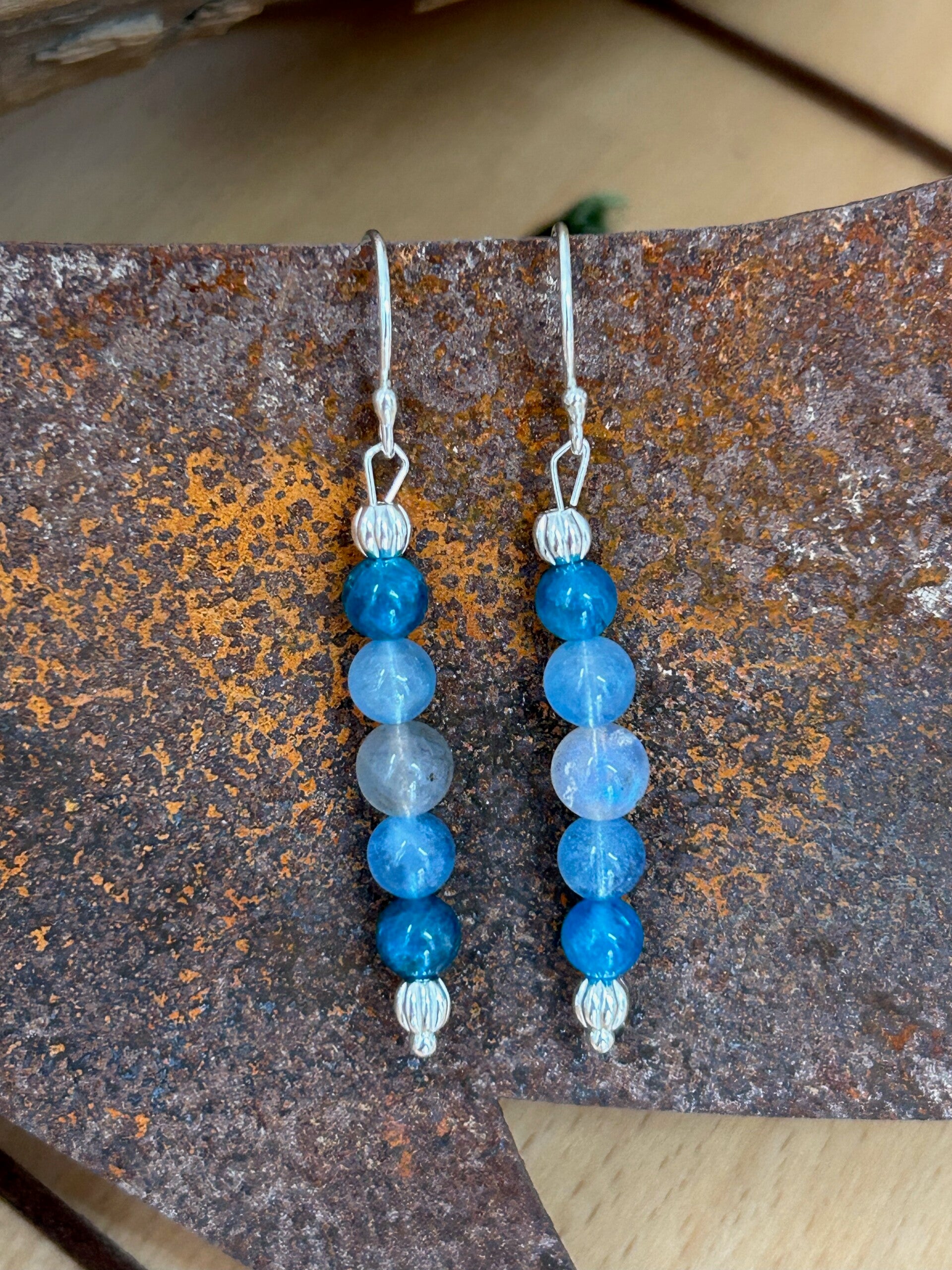 Ohrringe - Apatit blau, Beryll blau (Aquamarin) & Labradorit (O436)