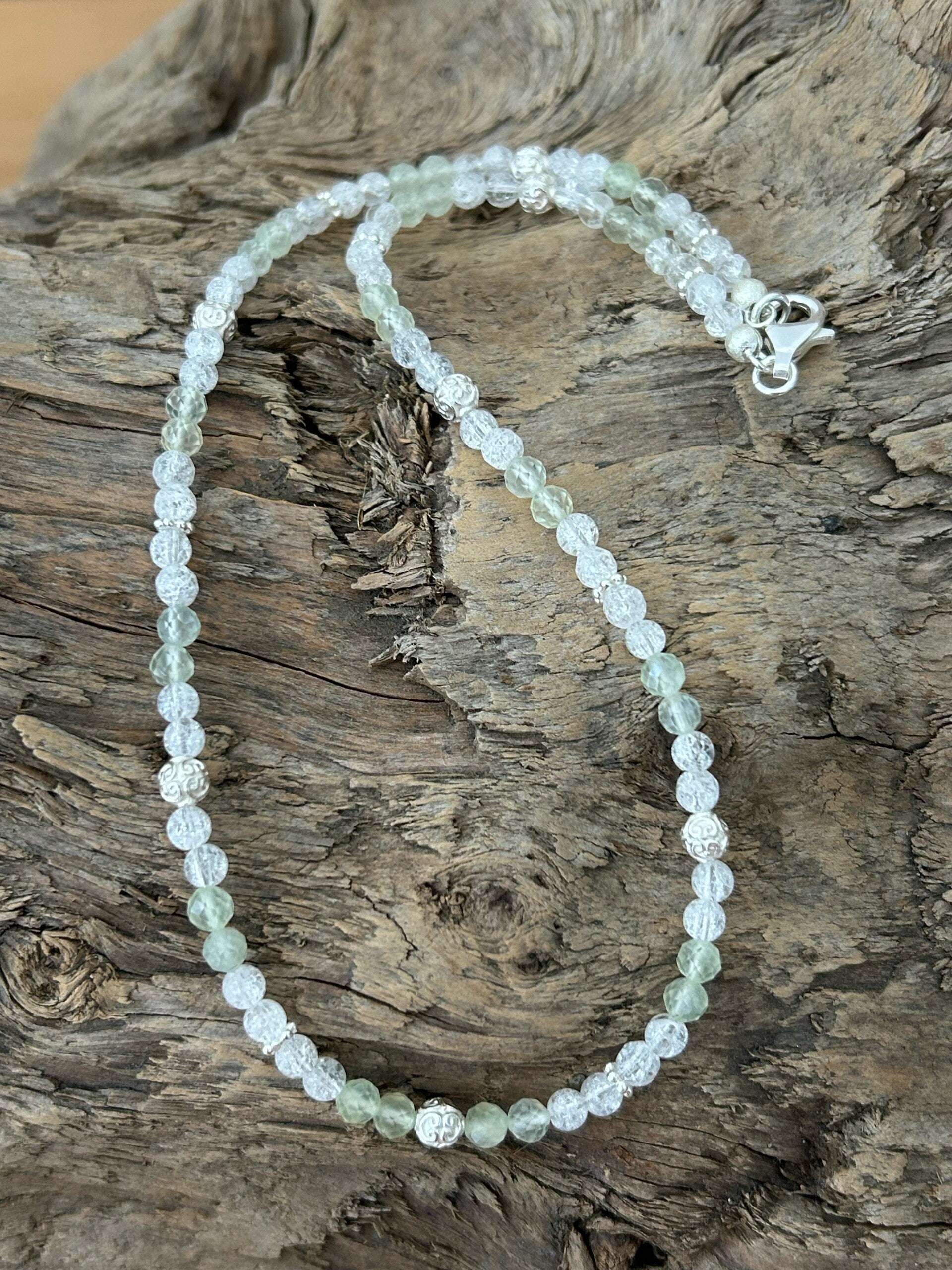 Halskette - Bergkristall & Prehnit (H382)