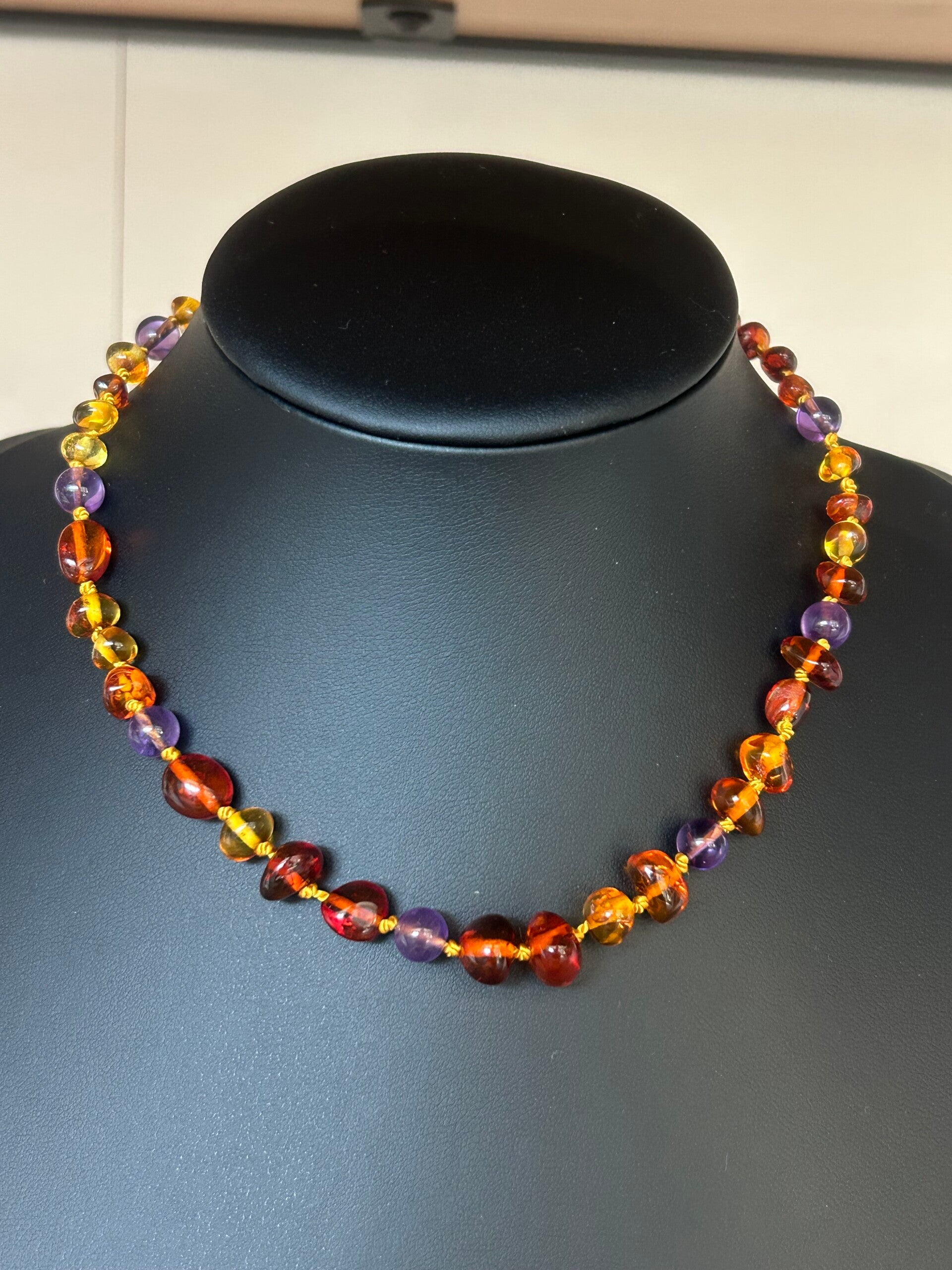 Kinder-Halskette - Bernstein & Amethyst (H537)