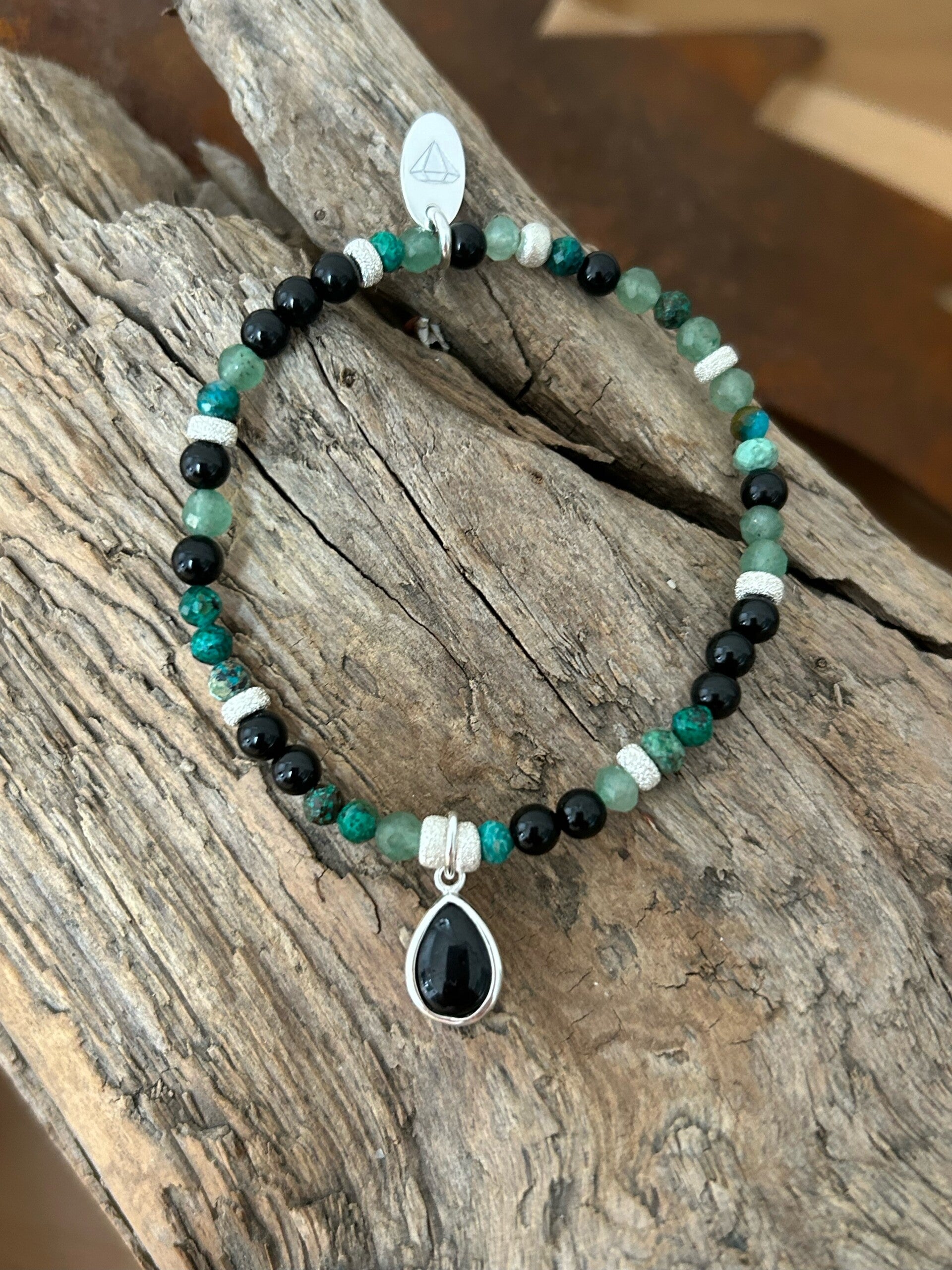 Armband - Aventurin-Quarz grün / Chrysokoll / Turmalin schwarz (Schörl) (A498)