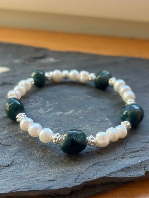 Armband - Apatit blau & Süsswasserperle (A845)