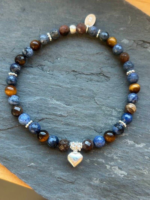 Armband - Dumortierit, Tigerauge & Versteinertes Holz (A854)