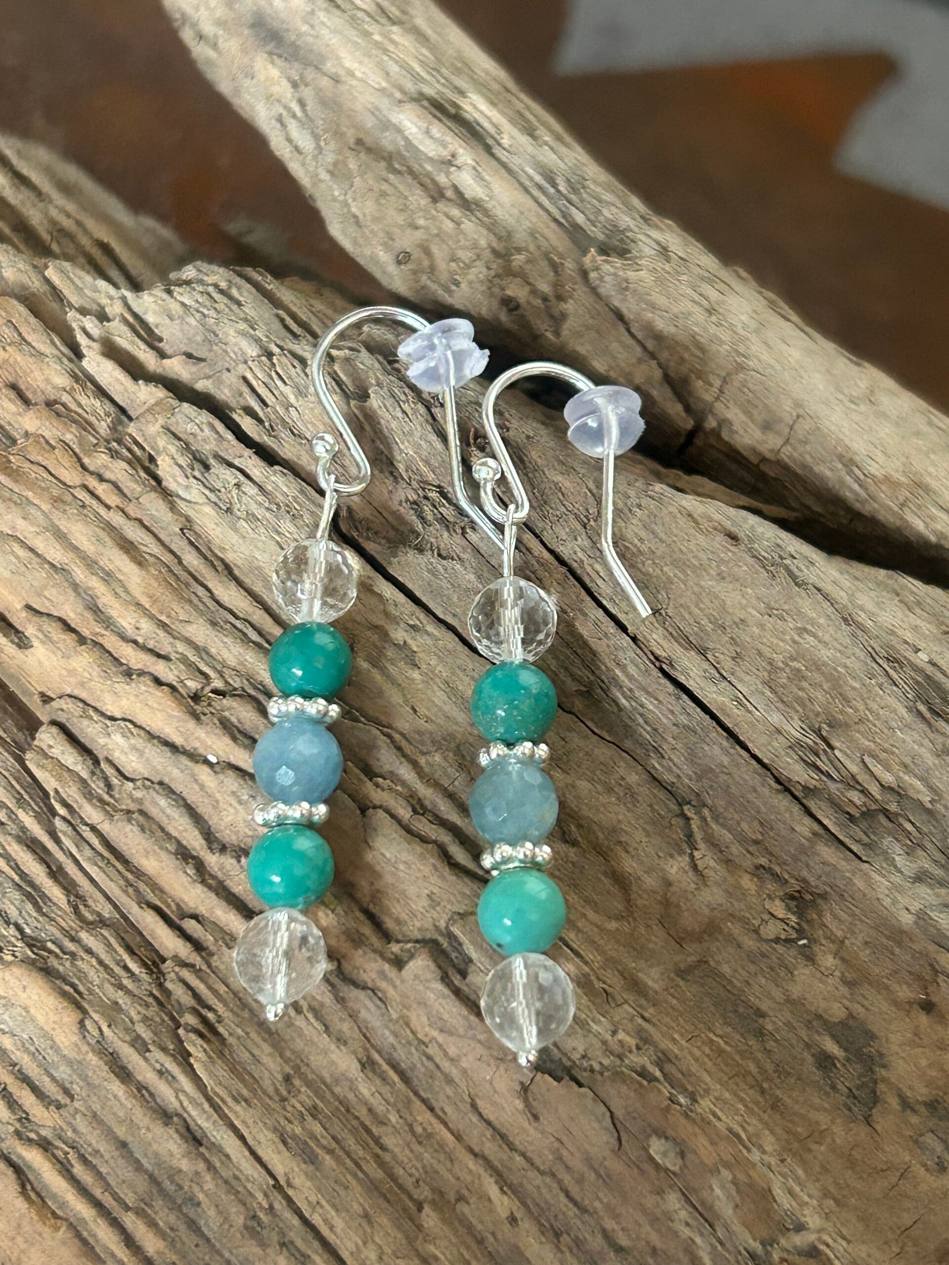 Ohrringe - Aquamarin, Bergkristall & Türkis Tibet (O581)