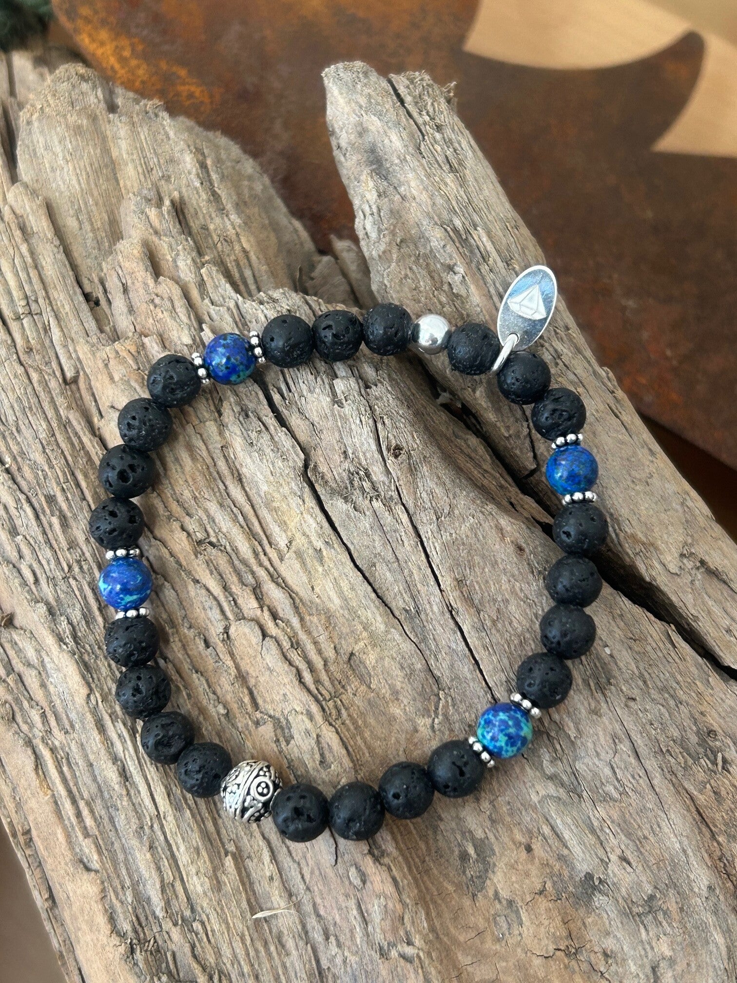 Männer-Armband - Azurit-Malachit & Lava (A589)