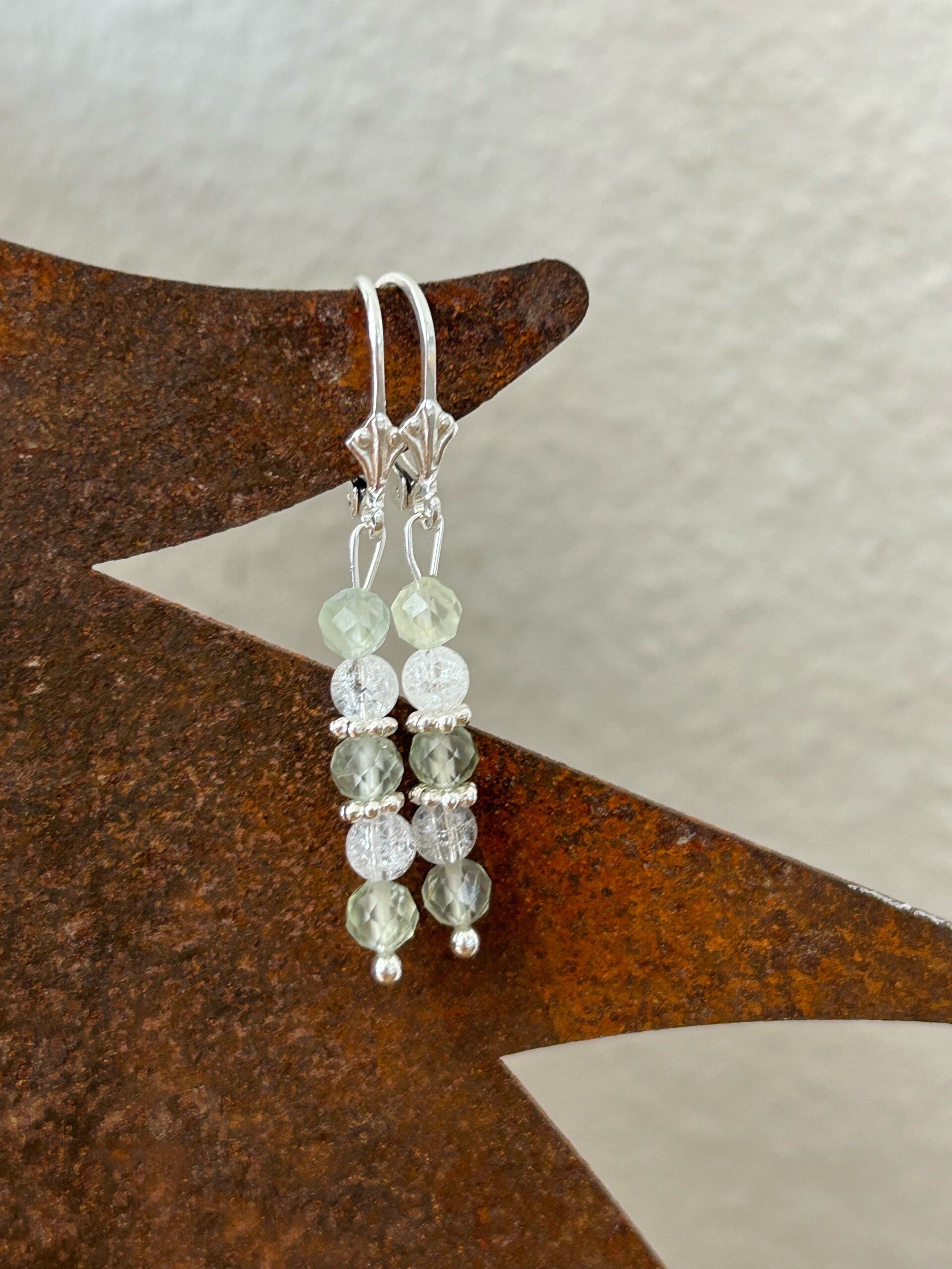 Ohrringe - Bergkristall & Prehnit (O433)