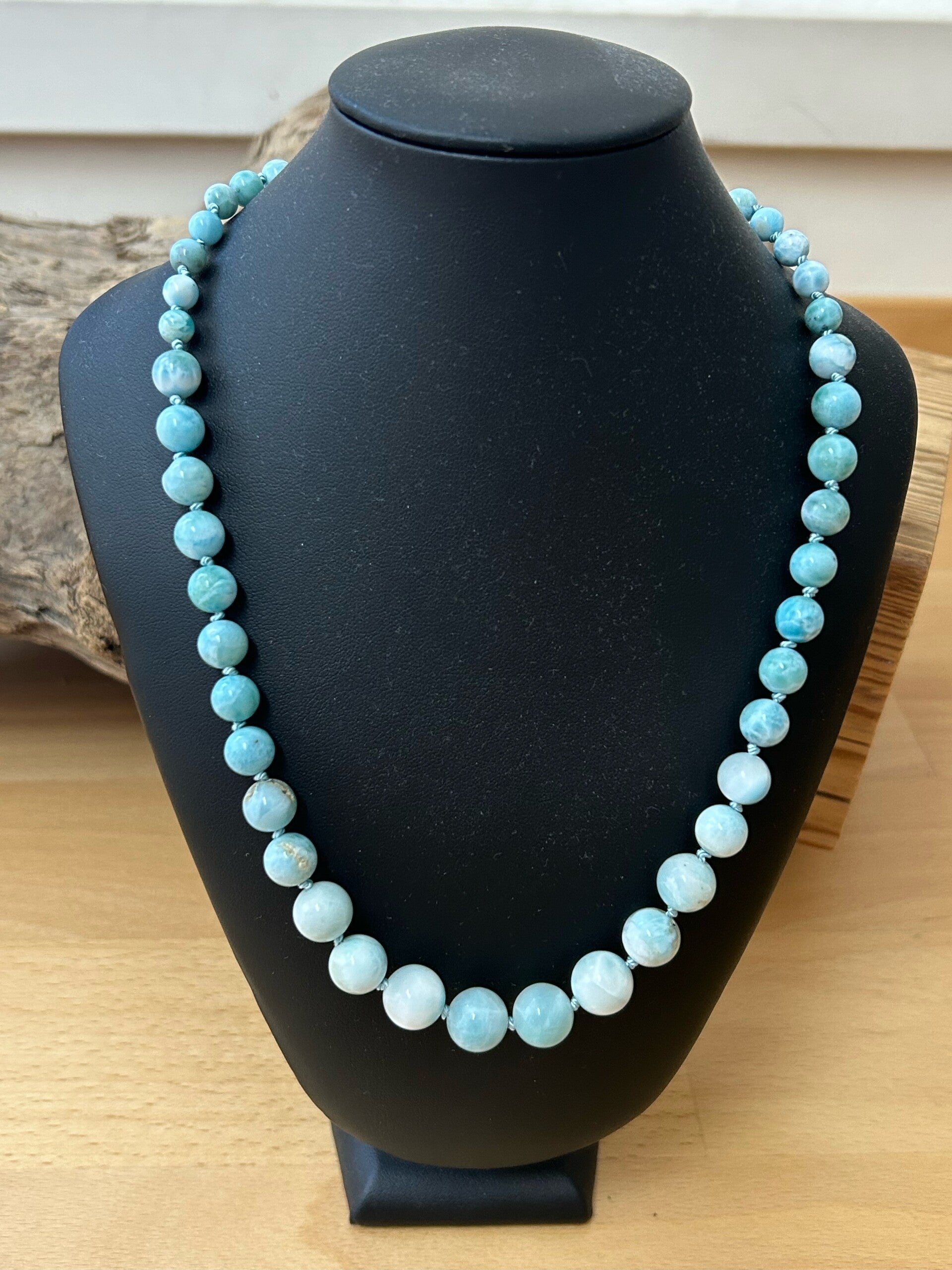 Halskette - Larimar, handgeknüpft (H368) Einzelstück!