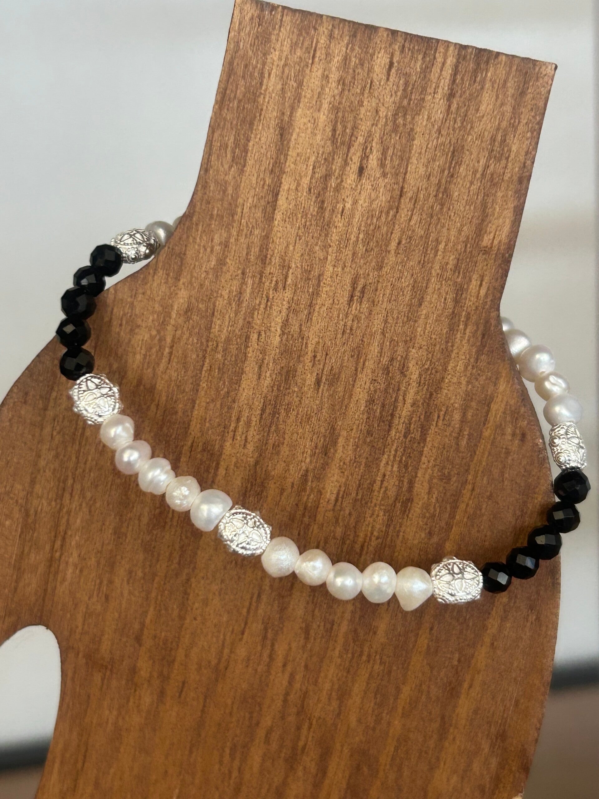 Armband - Süsswasserperle & Turmalin Schörl (A805)