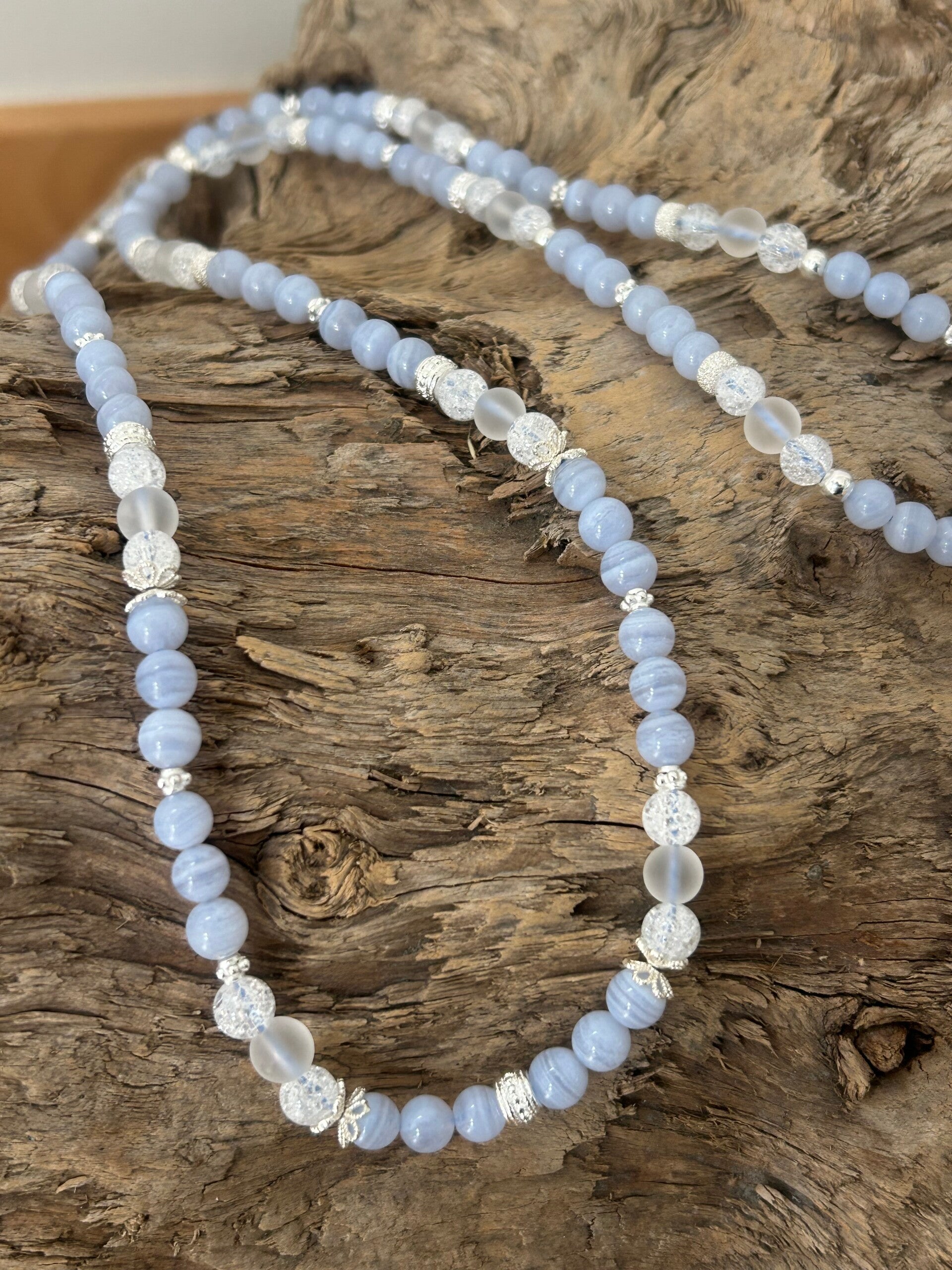 Halskette - Bergkristall & Chalcedon blau (H435)