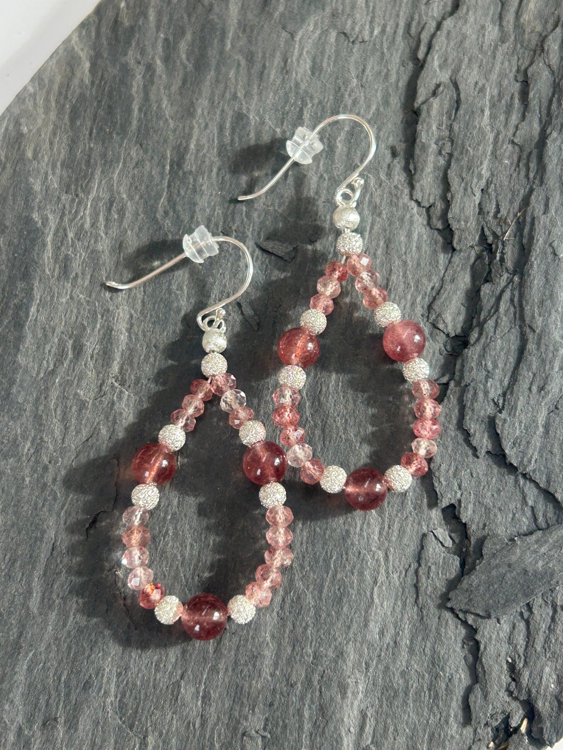 Ohrringe - Erdbeerquarz Tansania (O449)