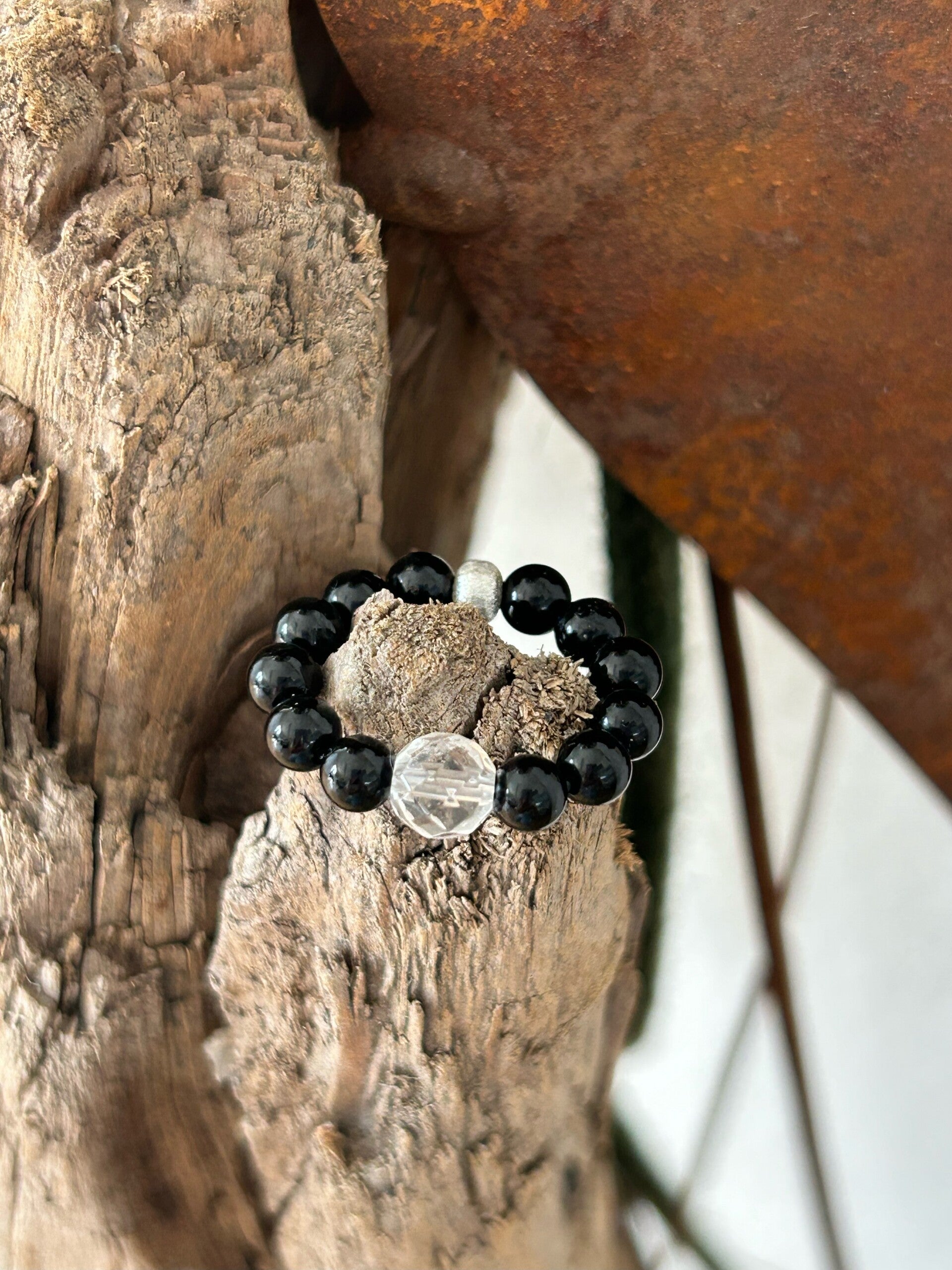 Fingerring - Turmalin Schörl / Bergkristall (R019)