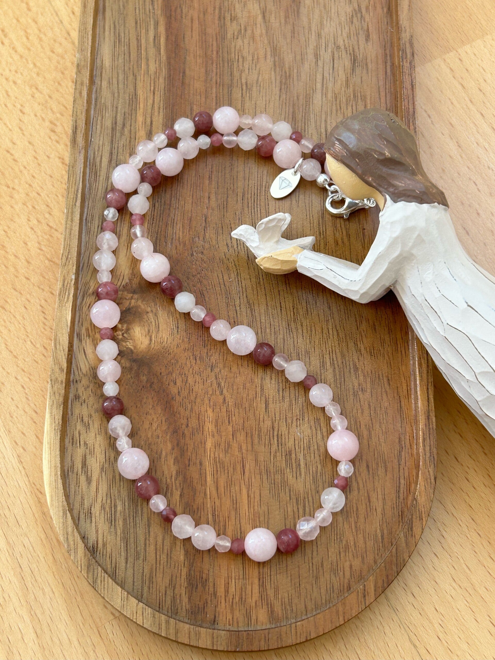 Halskette - Rosenquarz & Rubellit (H381)
