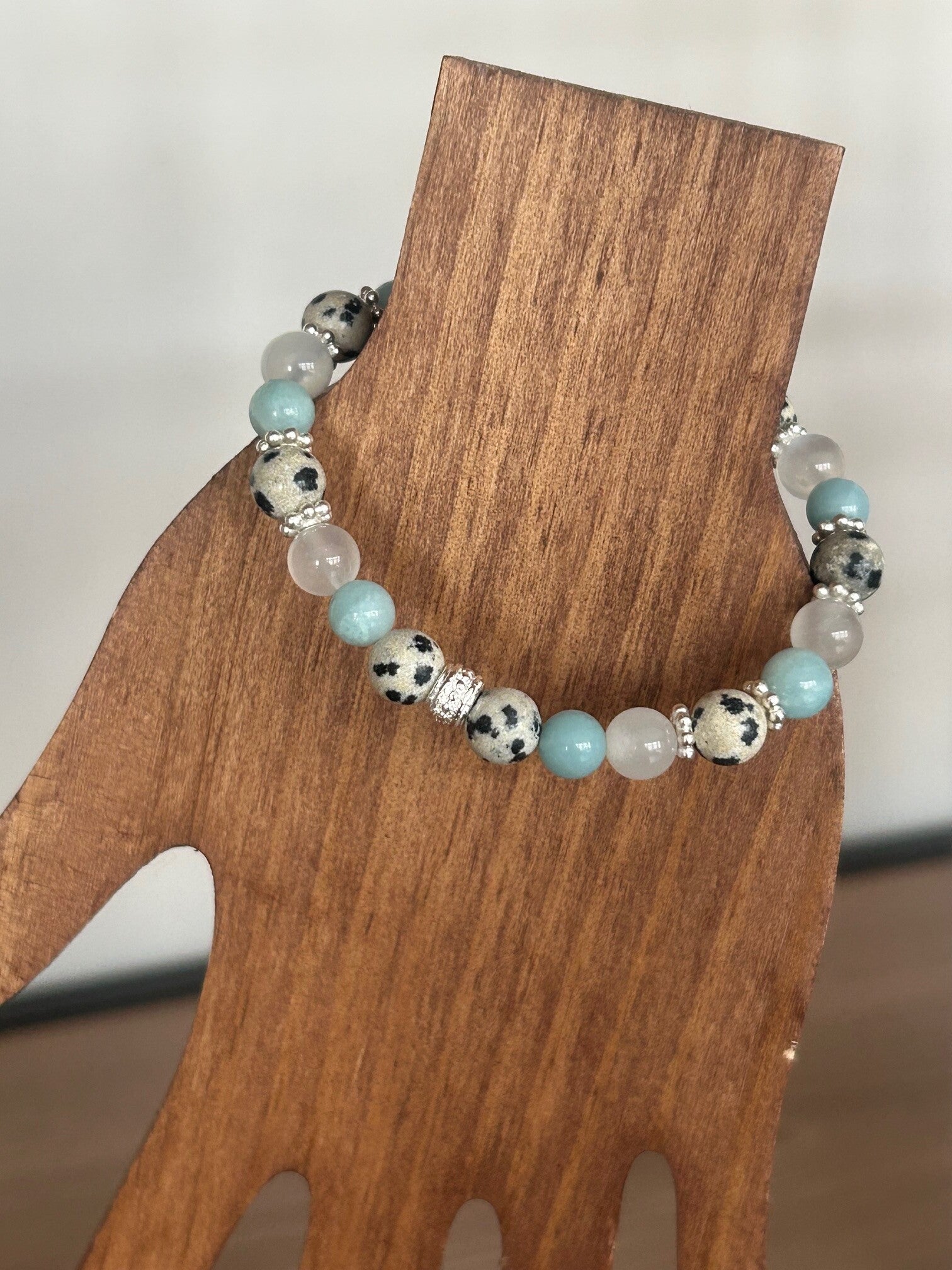 Armband - Amazonit, Dalmatiner-Jaspis & Mondstein (A751)