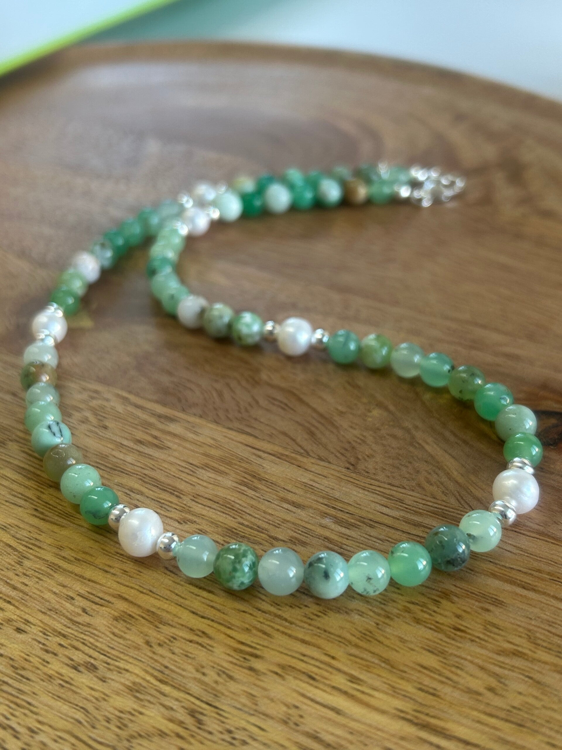 Halskette - Chrysopras & Süsswasserperle (H449)