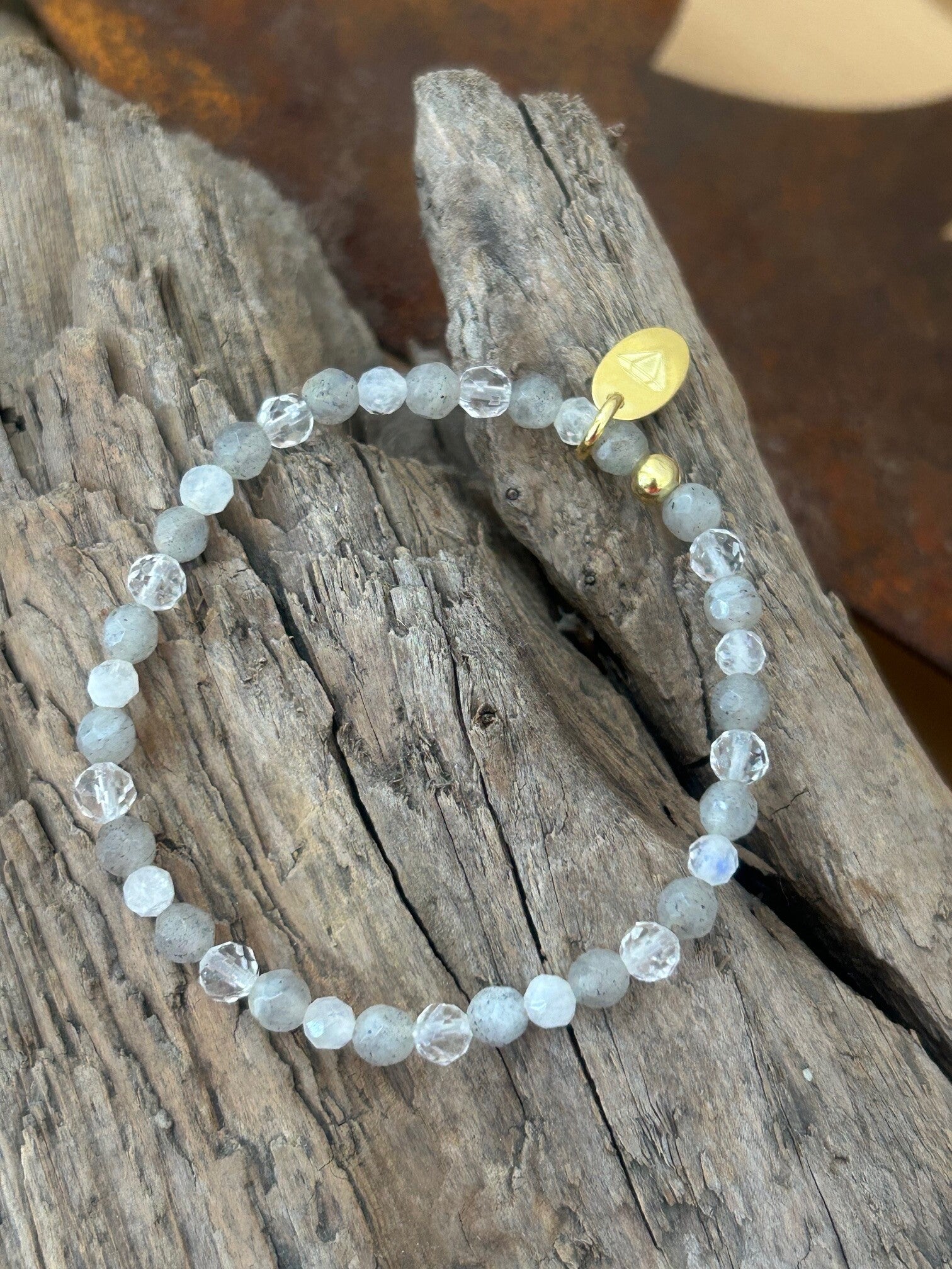 Armband - Bergkristall, Labradorit & Mondstein Regenbogen (A713)