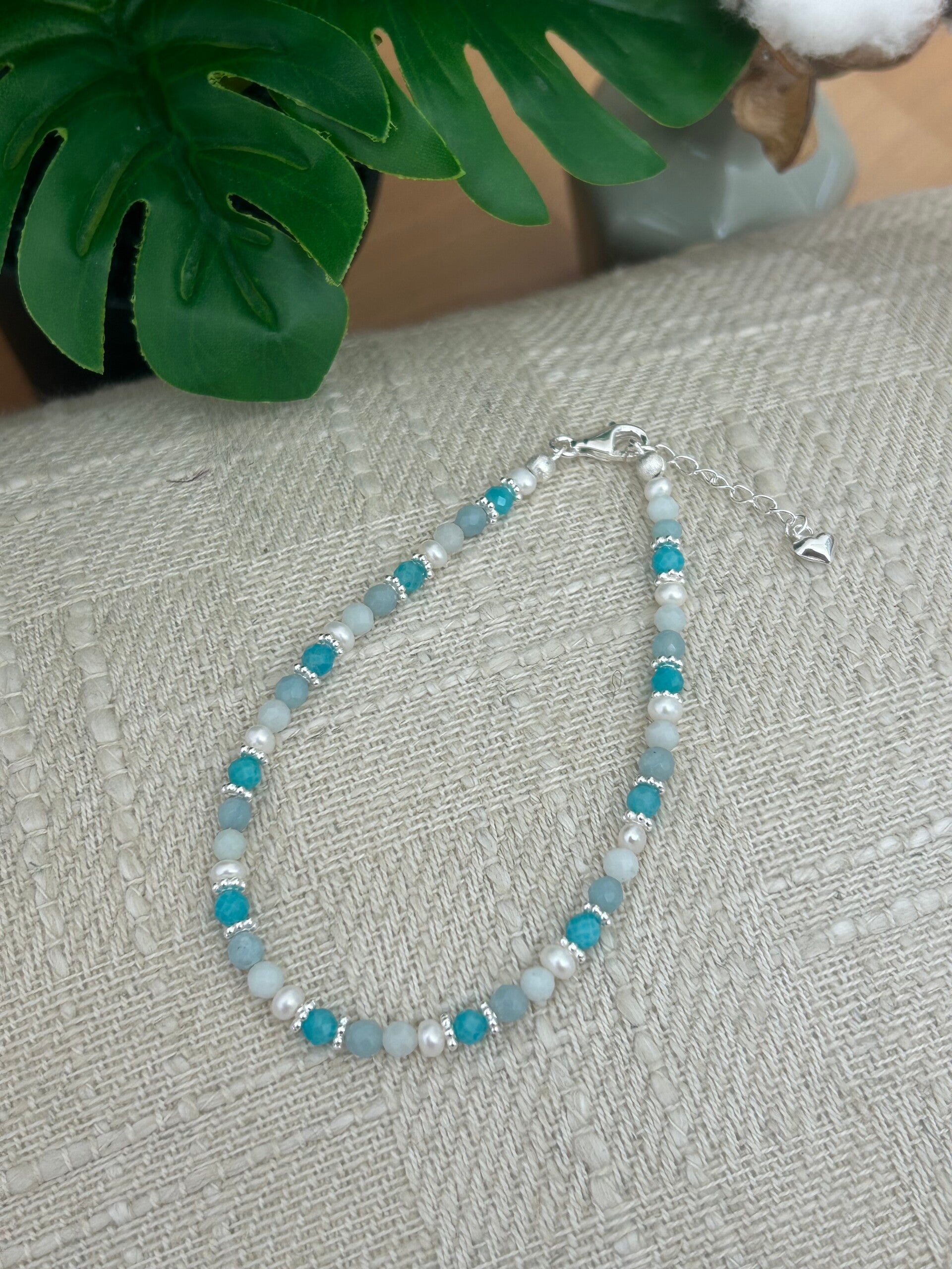 Fussketteli - Amazonit & Süsswasserperle (F136)