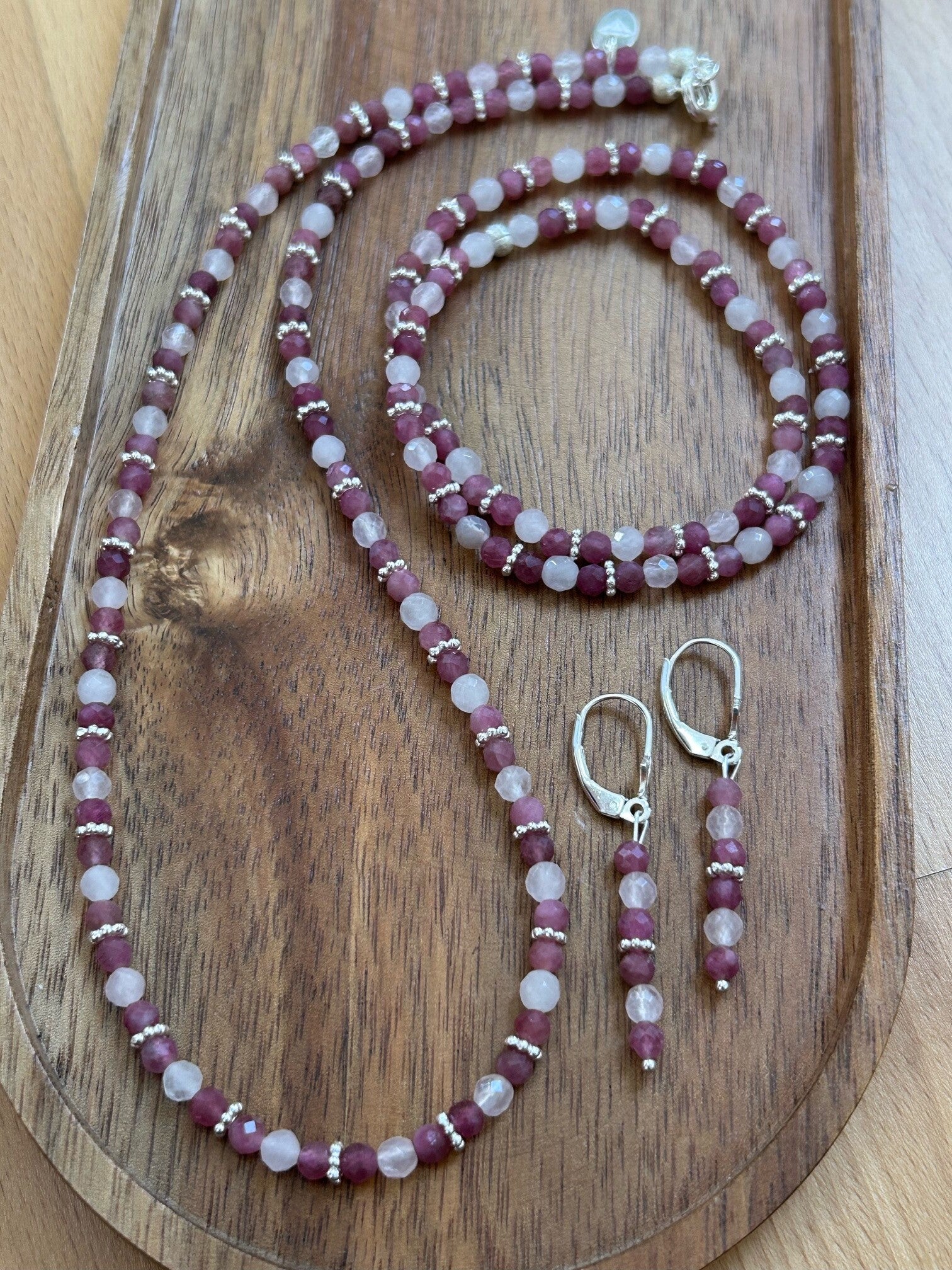 Heilstein-Schmuck - Set - Turmalin rosa / Rosenquarz (S351)