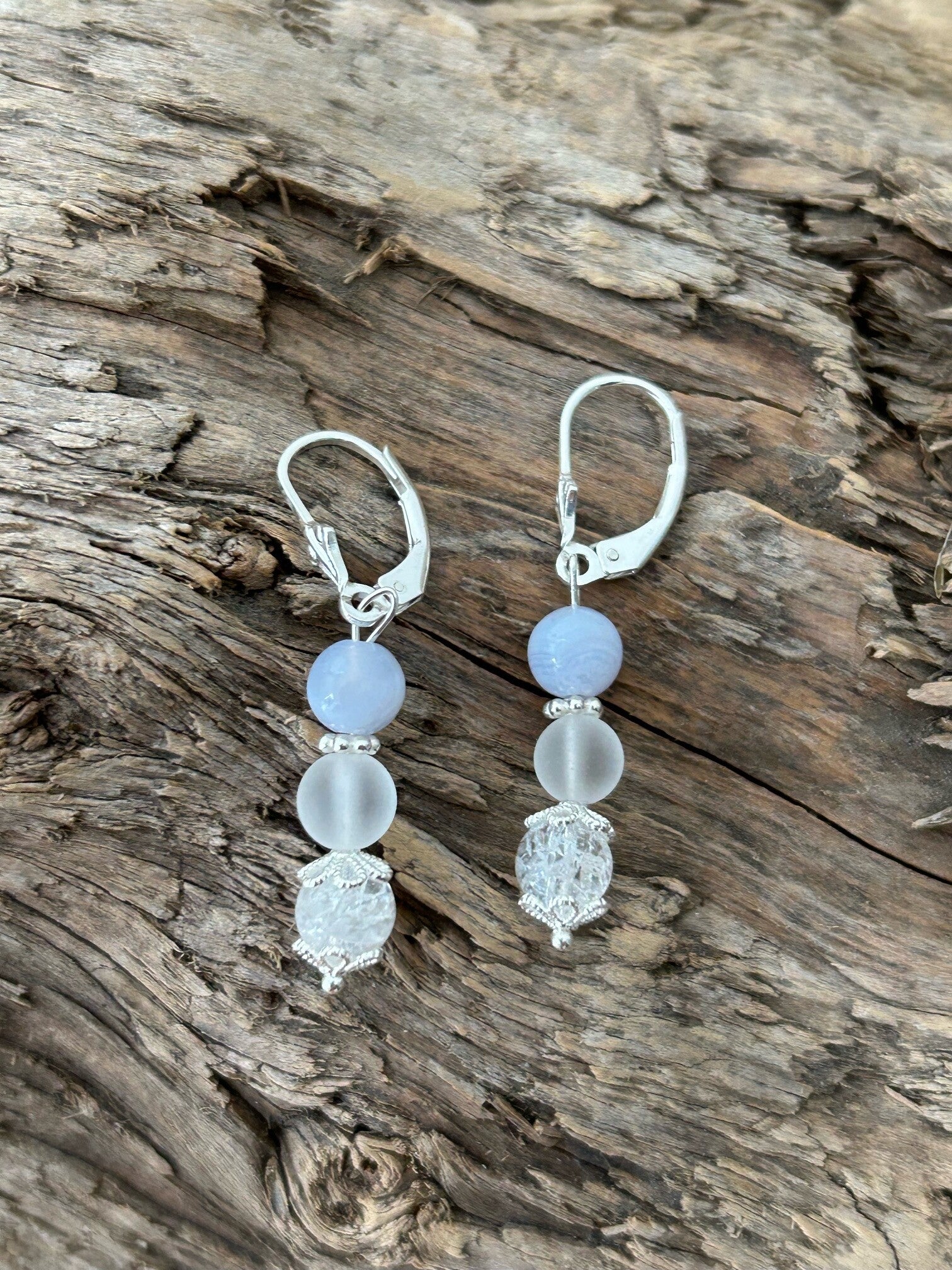 Ohrringe - Chalcedon blau & Bergkristall (O387)