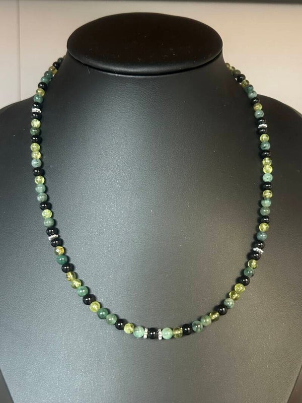 Halskette - Peridot, Smaragd & Turmalin schwarz (Schörl) (H666)