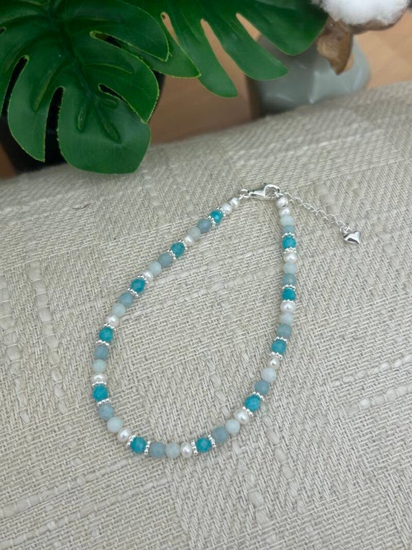 Fussketteli - Amazonit & Süsswasserperle (F136)