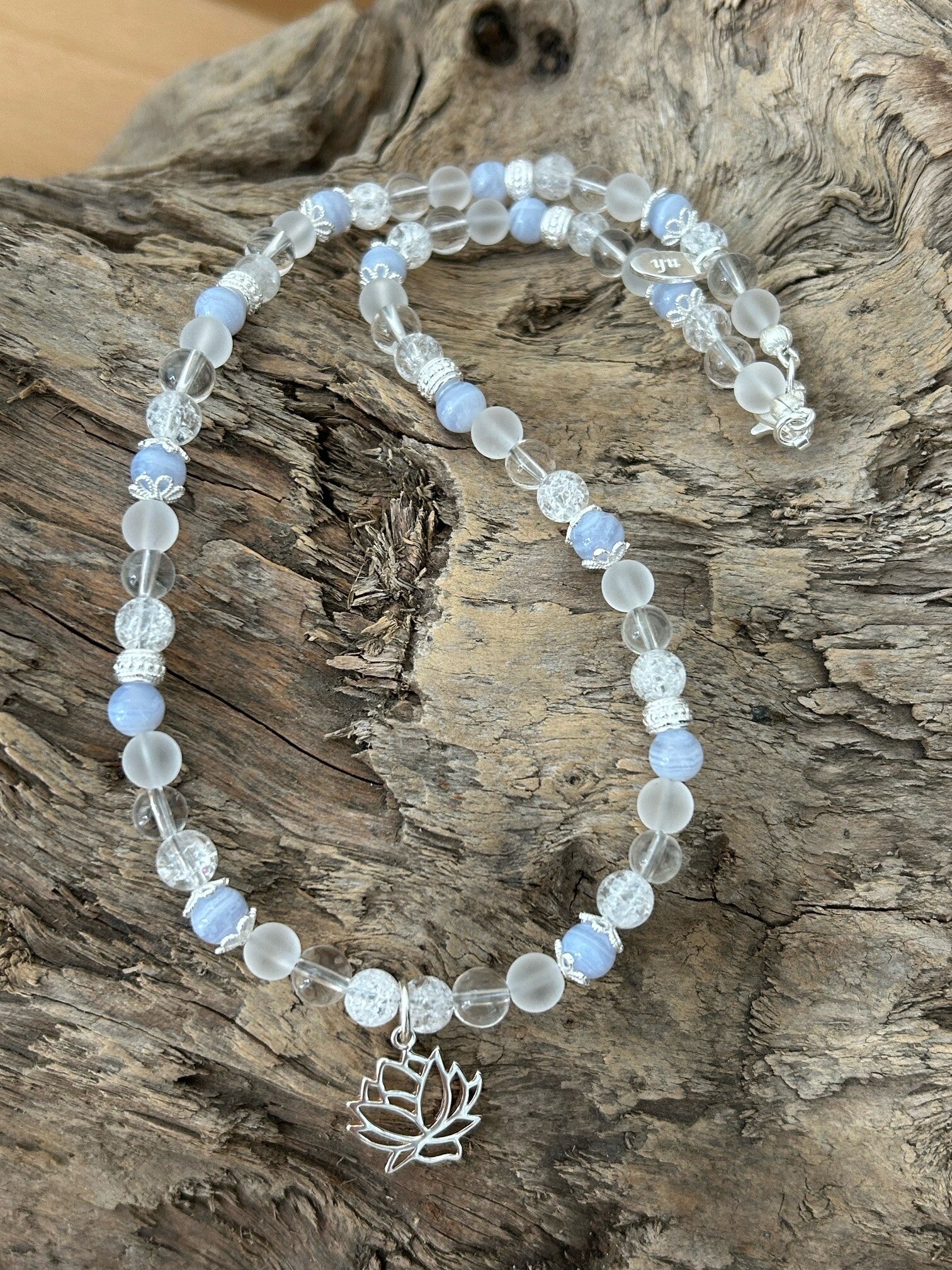 Halskette - Chalcedon blau / Bergkristall (H309)