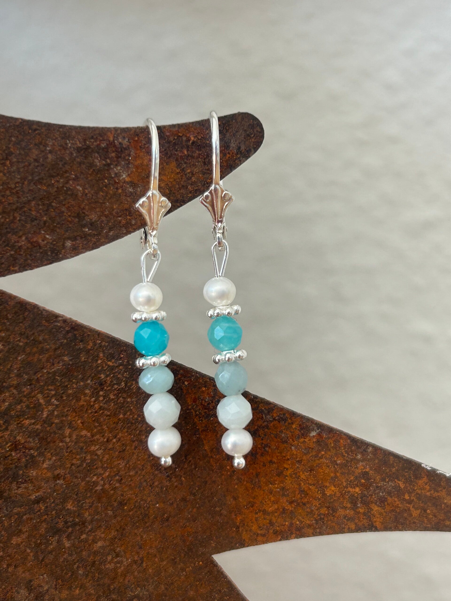 Ohrringe - Amazonit & Süsswasserperle (O537)