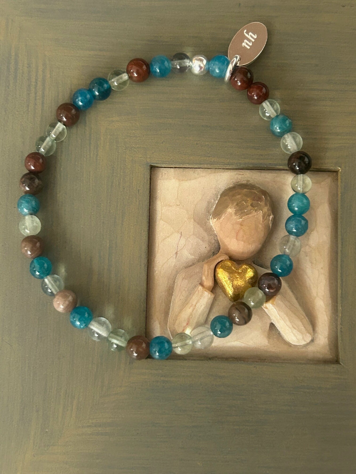 Armband - Apatit blau, Fluorit & Versteinertes Holz (A748)