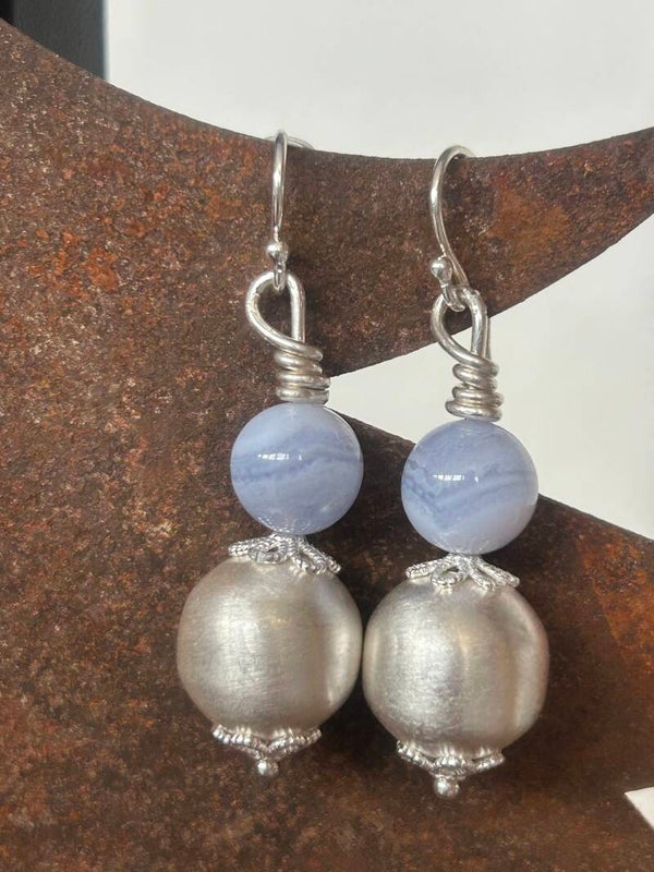 Ohrringe - Chalcedon blau Top-Qualität (O574)