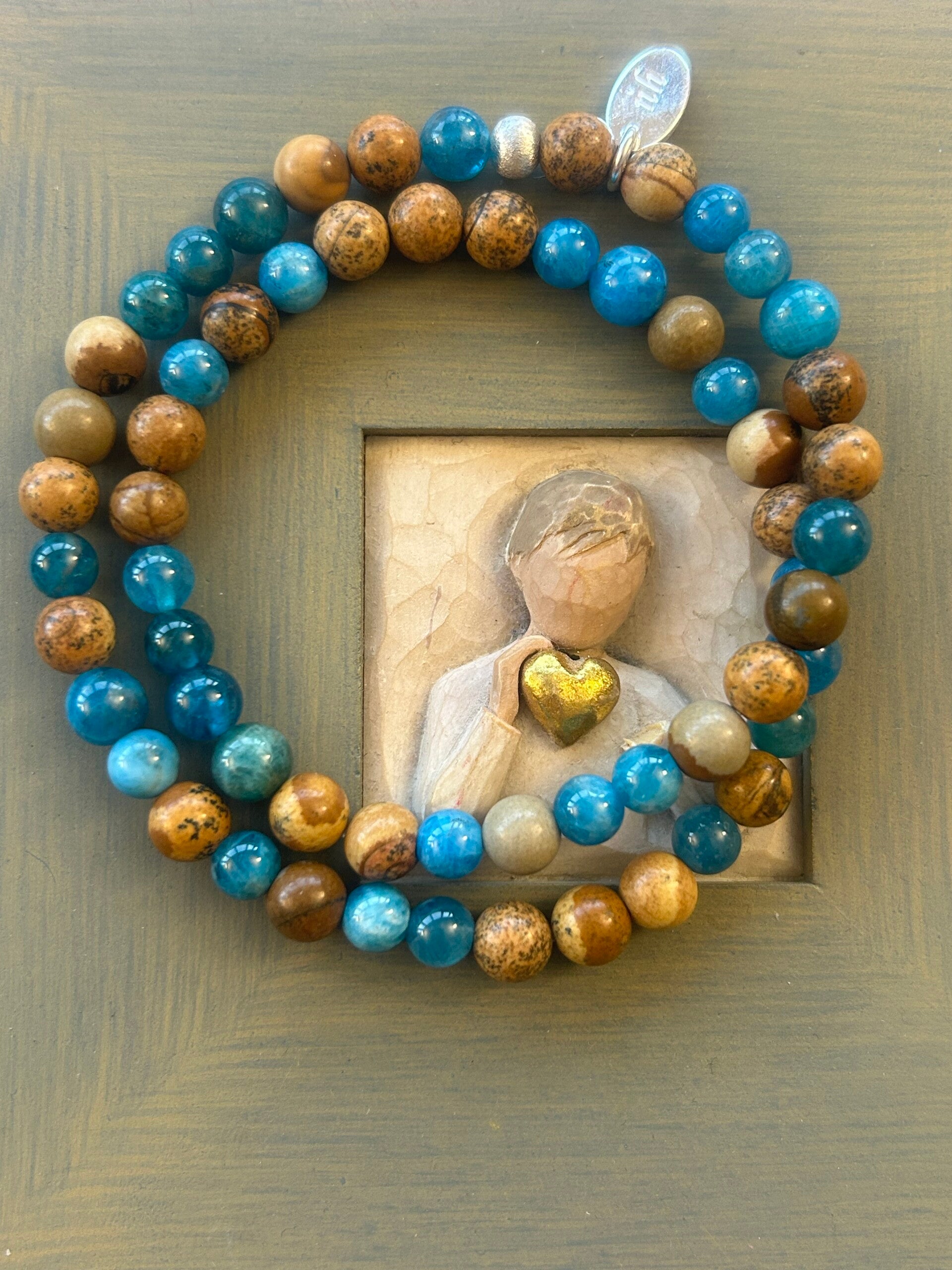 Wickelarmband (2-fach) - Apatit blau & Landschaftsjaspis (A784)