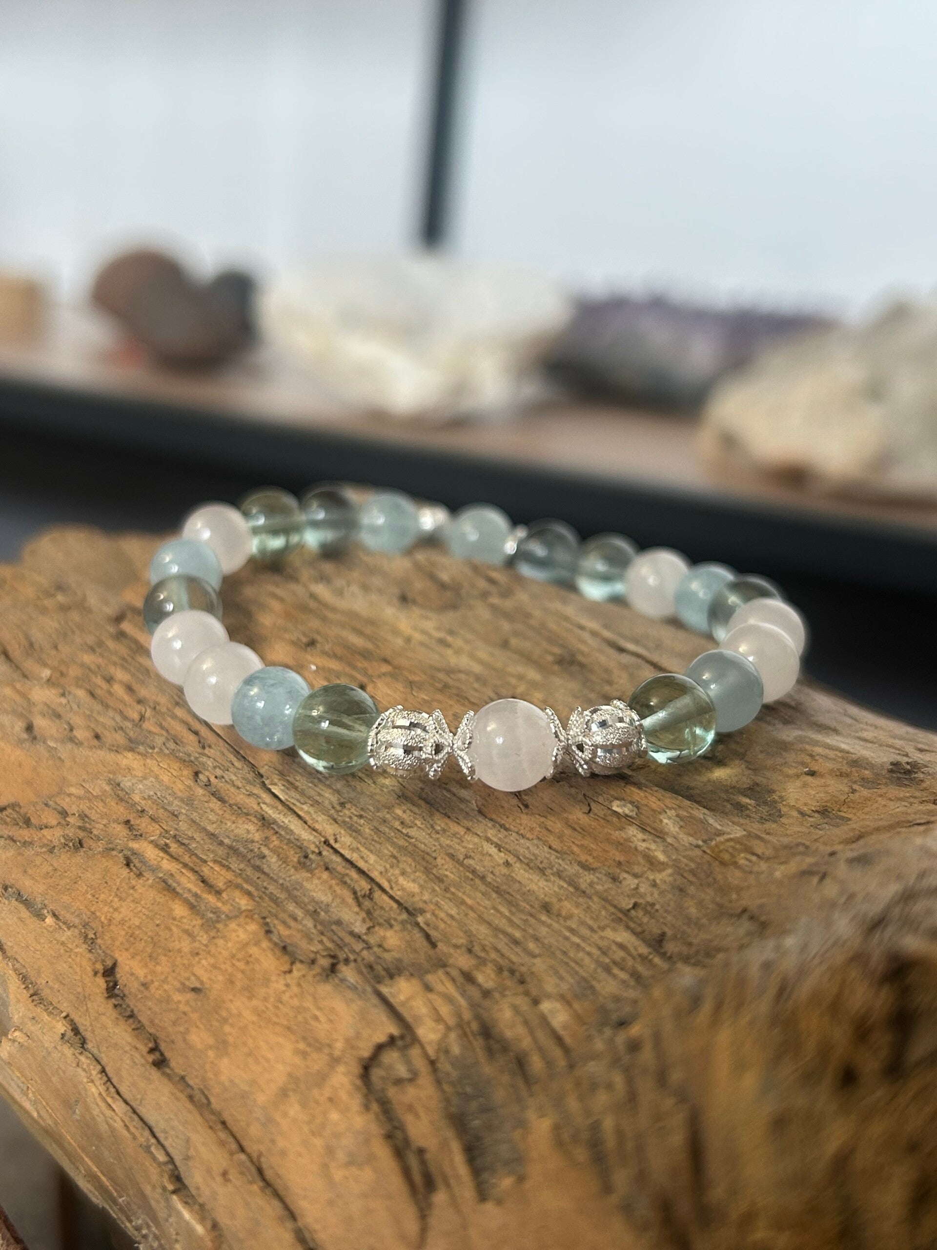 Armband - Aquamarin, Fluorit & Mangano-Calcit (A827)