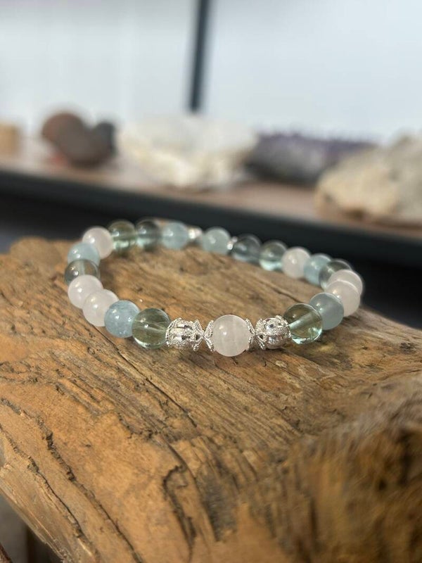 Armband - Aquamarin, Fluorit & Mangano-Calcit (A827)