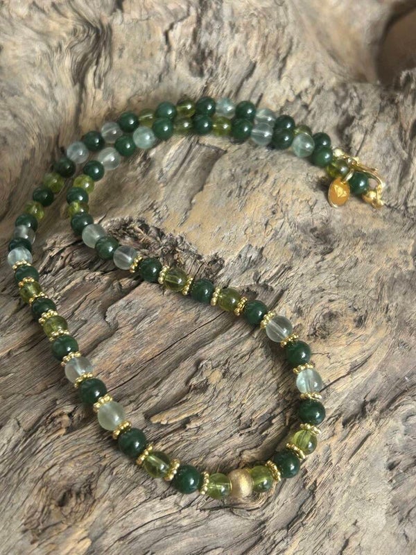 Halskette - Nephrit, Peridot und Prehnit (H654)