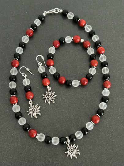Heilstein-Schmuck-Set - das Schwarz-weiss-rote (S330)