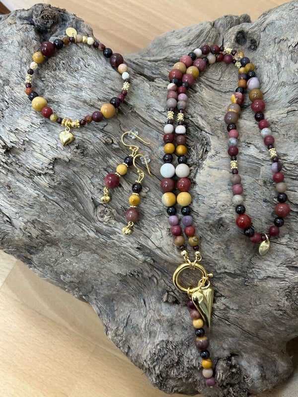 Heilstein-Schmuck - Set - Mookait / Granat (S339)