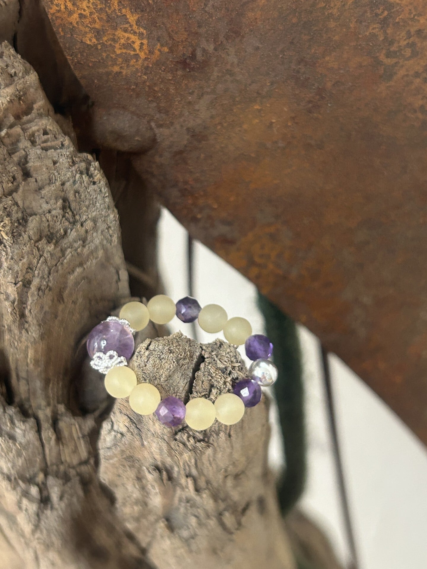 Fingerring - Amethyst & Calcit gelb (R096)