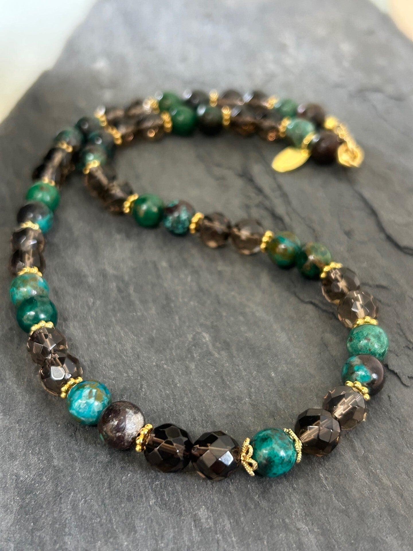 Halskette - Chrysokoll & Rauchquarz (H471)