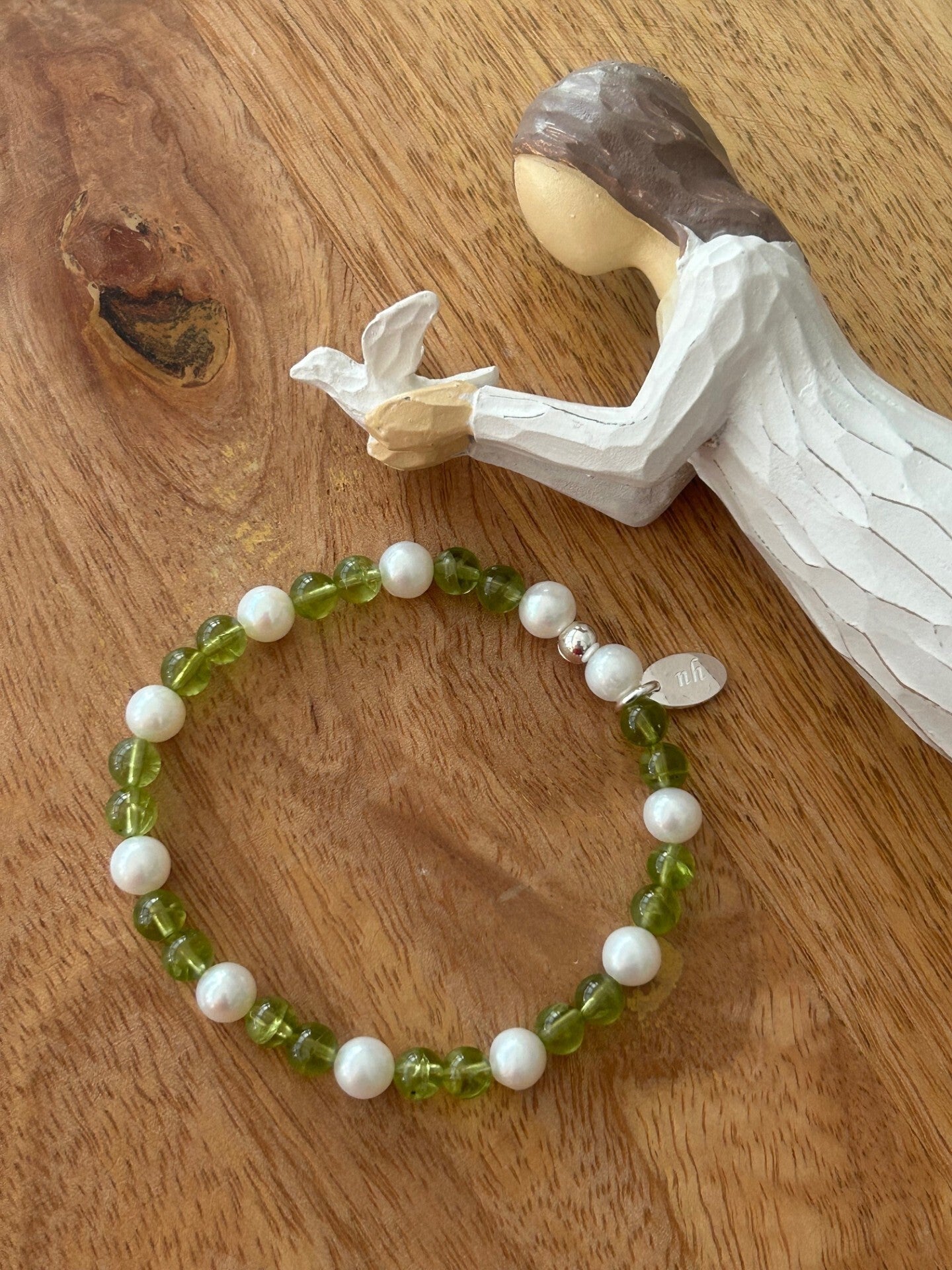 Armband oder 2-fach Armband - Peridot & Süsswasserperle (A735)