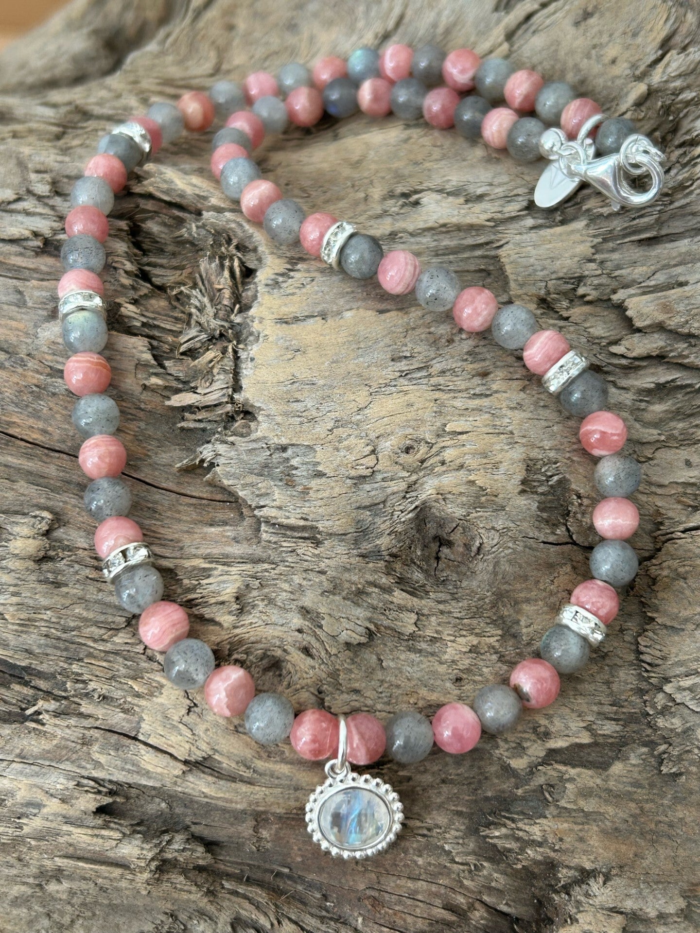 Halskette - Rhodochrosit / Labradorit (H328)