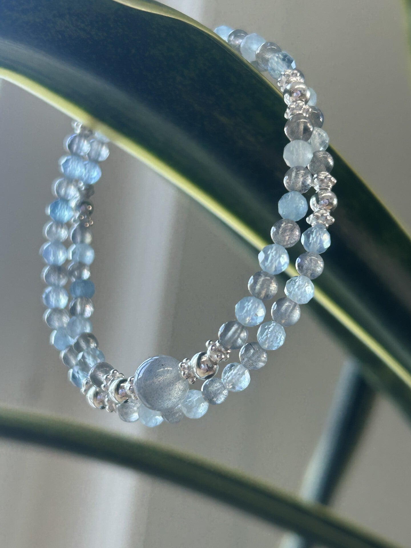 Armband (2-fach) - Aquamarin & Labradorit (A609)