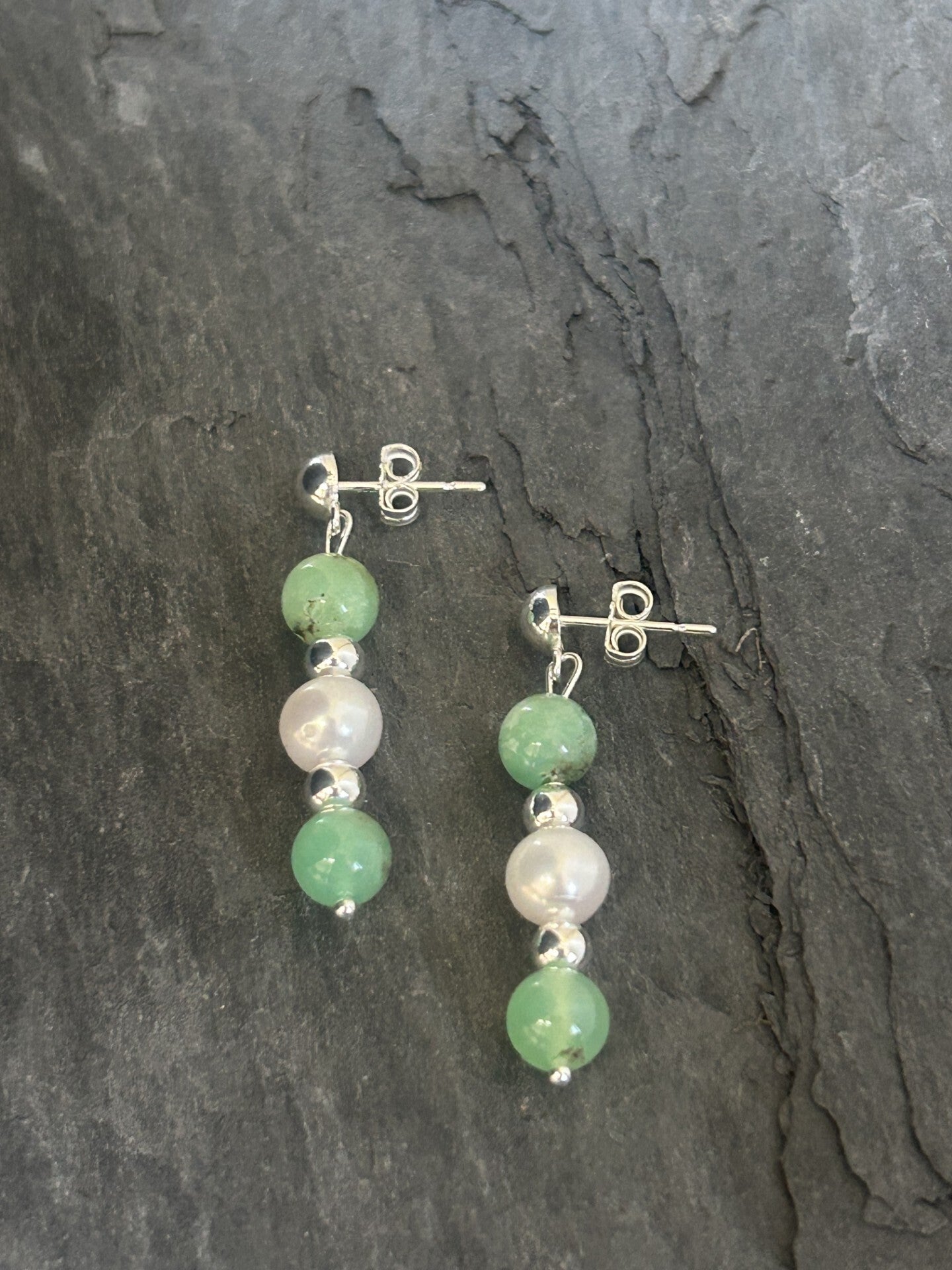 Ohrringe - Chrysopras & Süsswasserperle (O488)