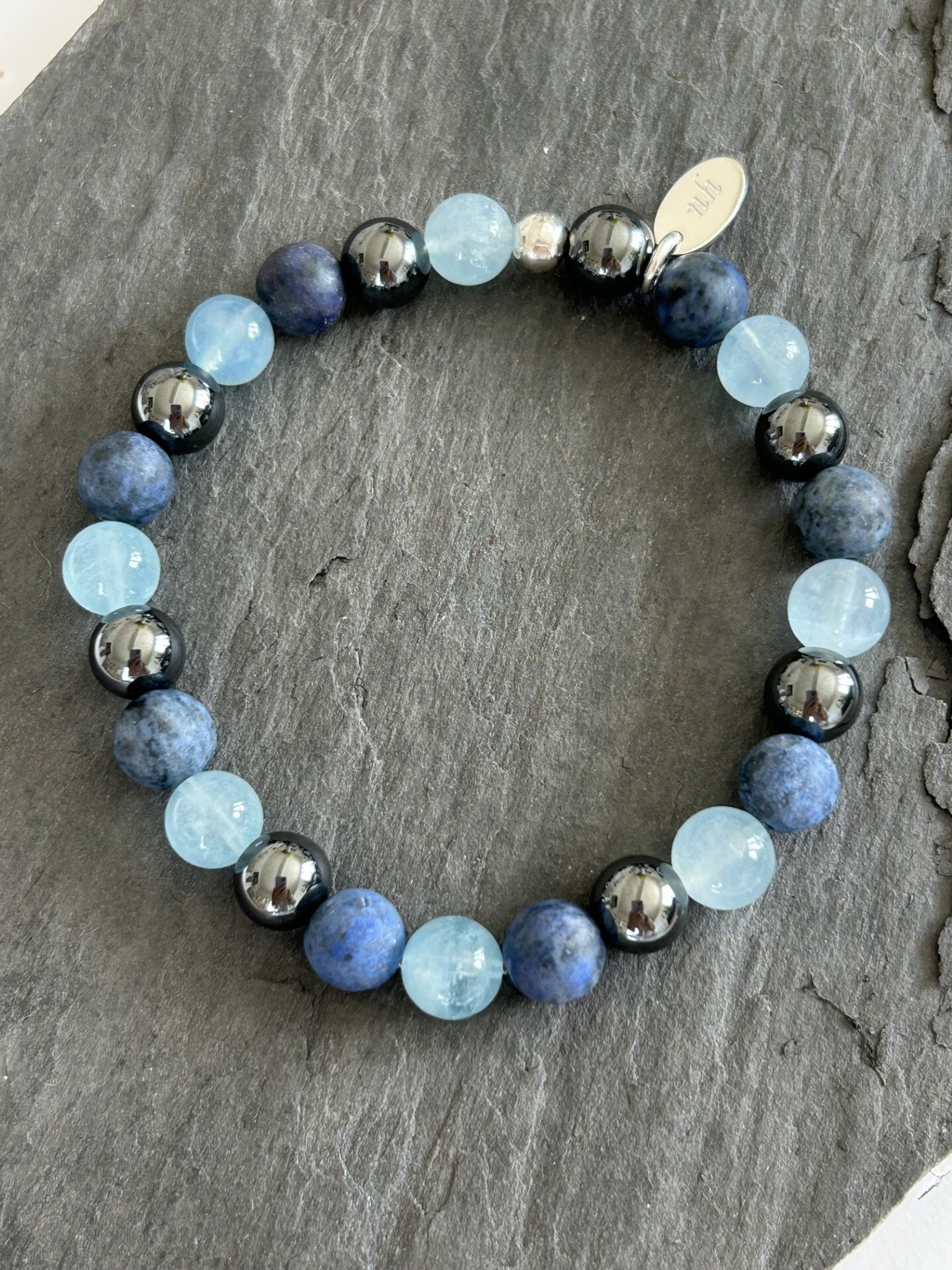 Armband - Aquamarin, Dumortierit & Hämatit (A547)