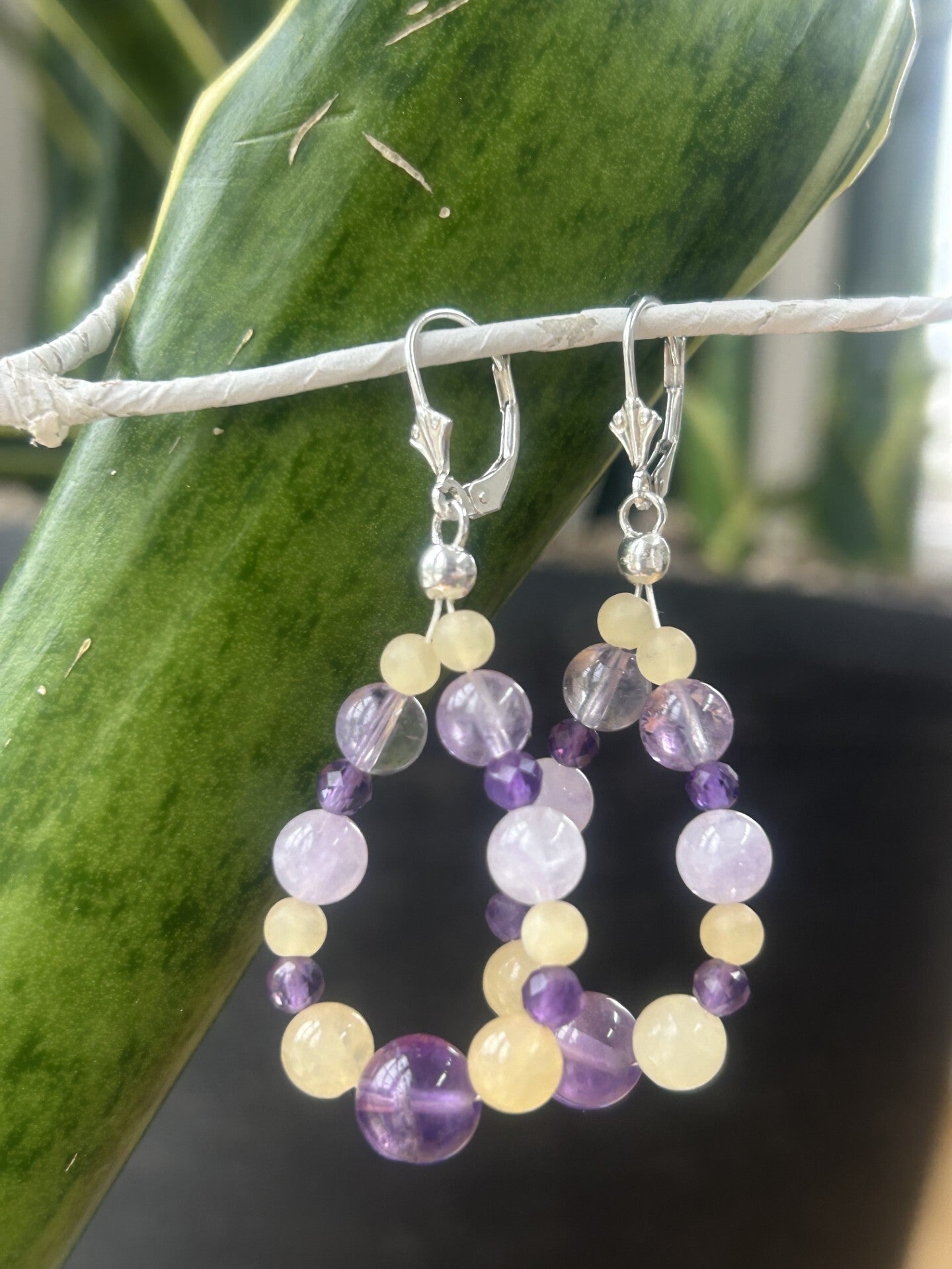 Ohrringe - Amethyst & Calcit gelb (O529)