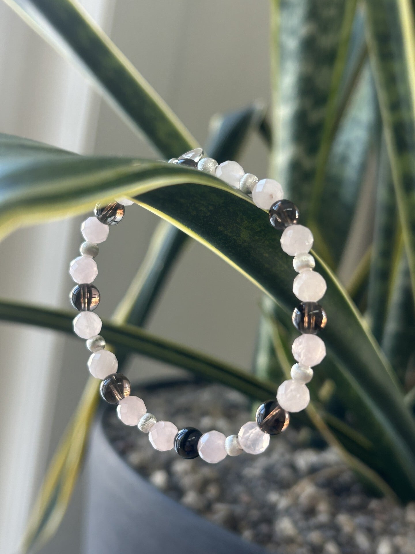 Armband - Rauchquarz & Rosenquarz (A588)