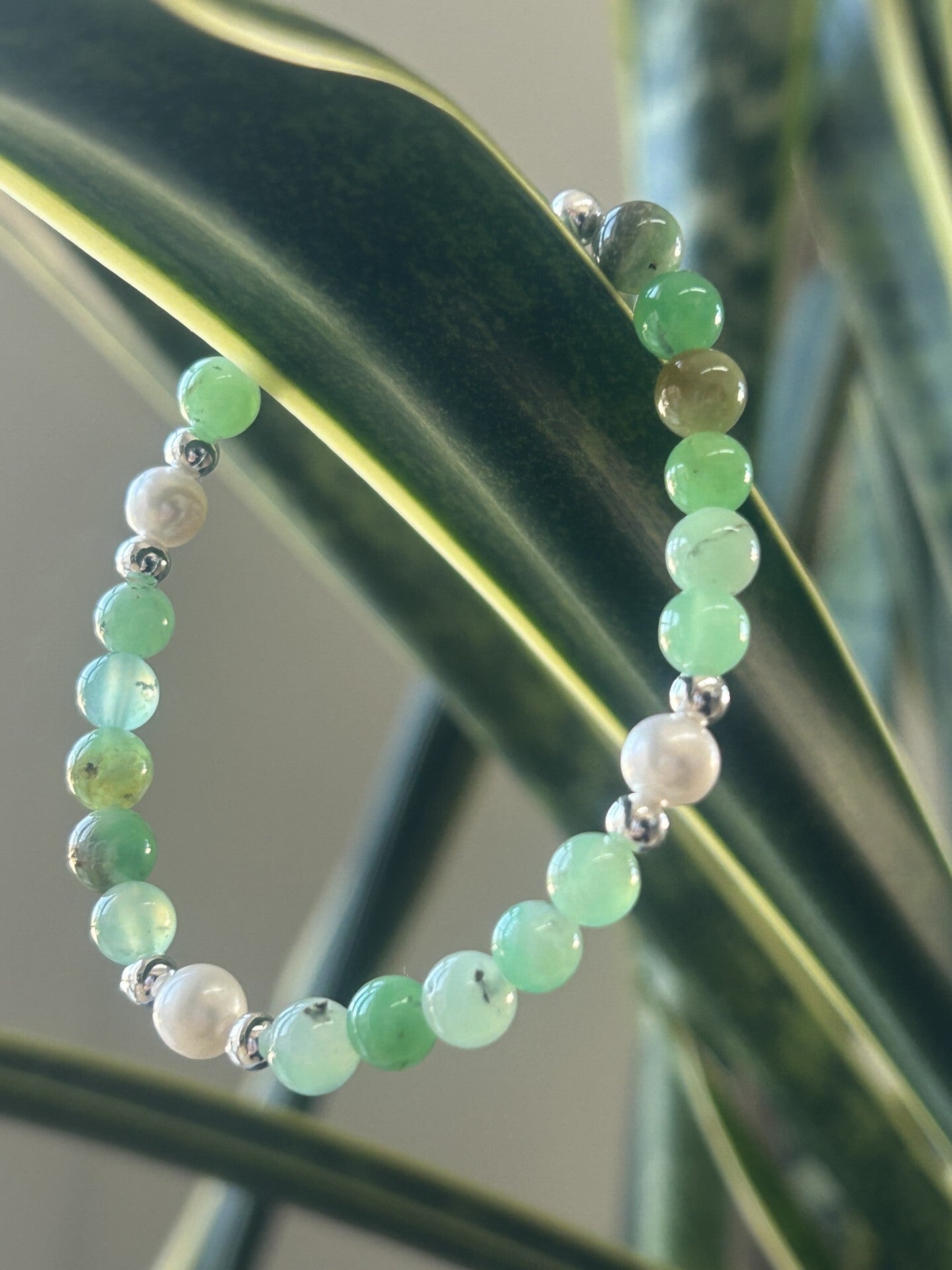 Armband - Chrysopras & Süsswasserperle (A612)