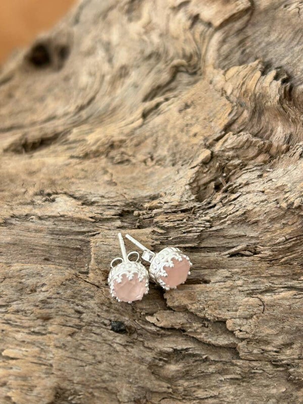 Ohrstecker - Rosenquarz Krone (O372)