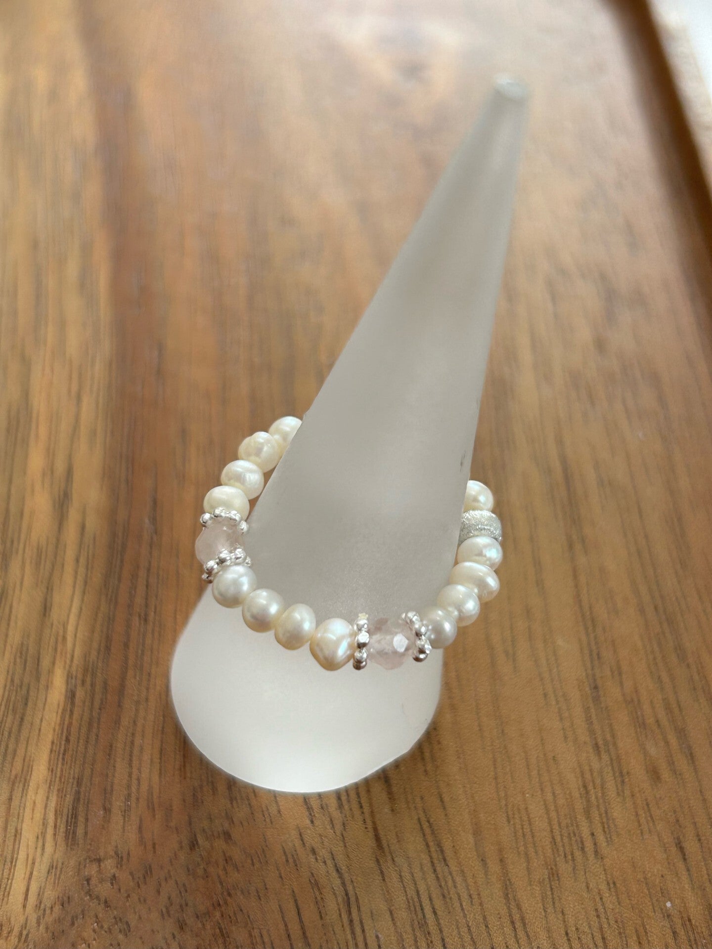 Fingerring - Rosenquarz/Süsswasserperle (R021)