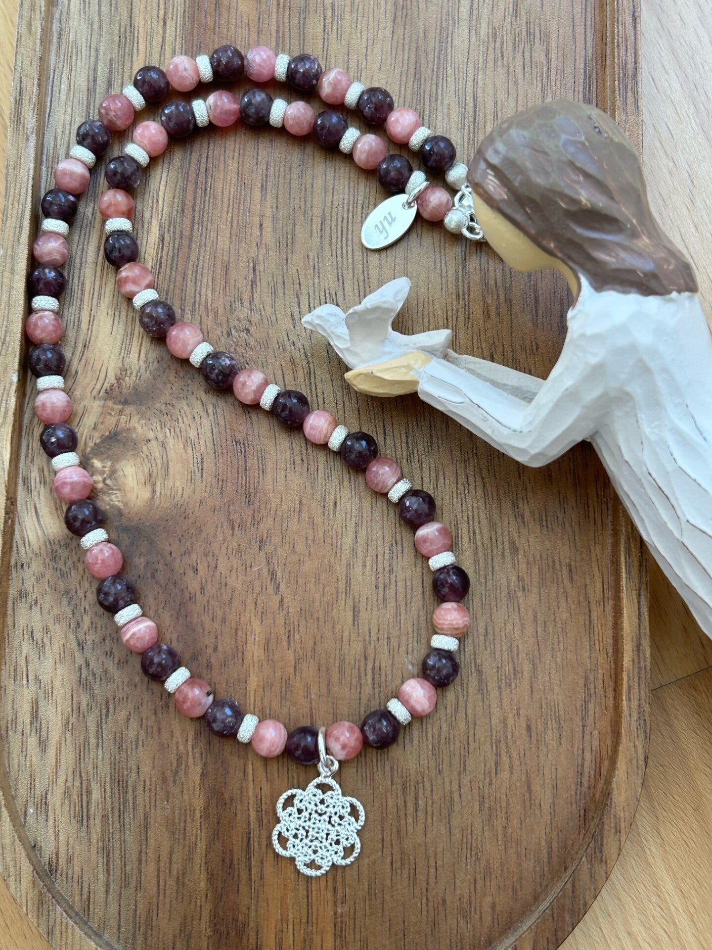 Halskette - Lepidolith / Rhodochrosit (H329)